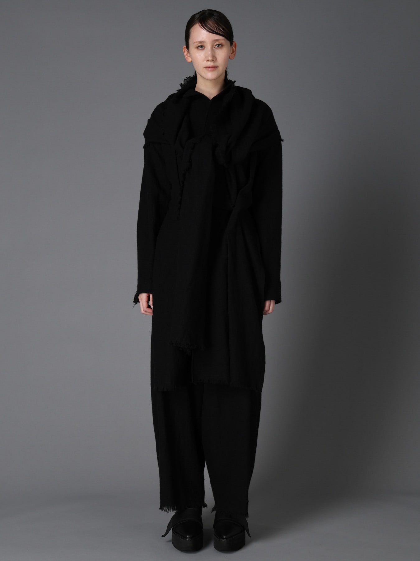 LIMI feu フード付きロングコート ブラック HERRINGBONE SCARF COLLAR COAT(S Black): LIMI feu｜THE SHOP YOHJI