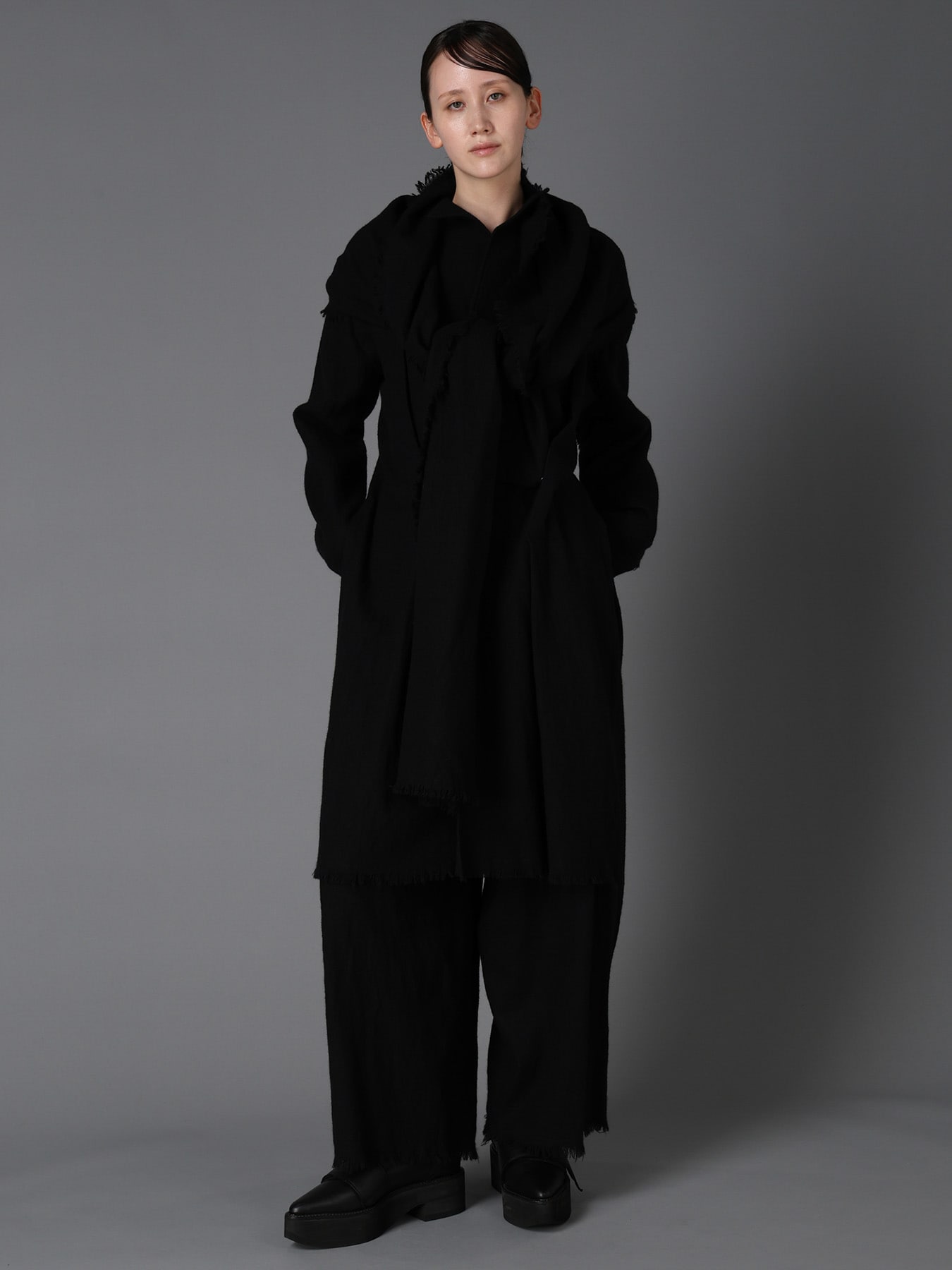 HERRINGBONE SCARF COLLAR COAT