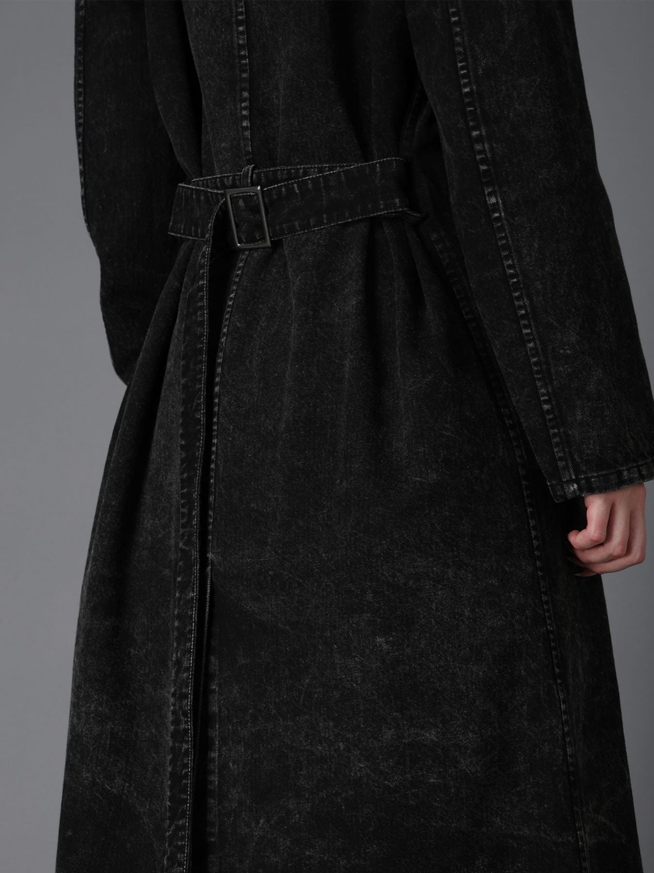 CHEMICAL BLEACHED DENIM DOUBLE LONG COAT