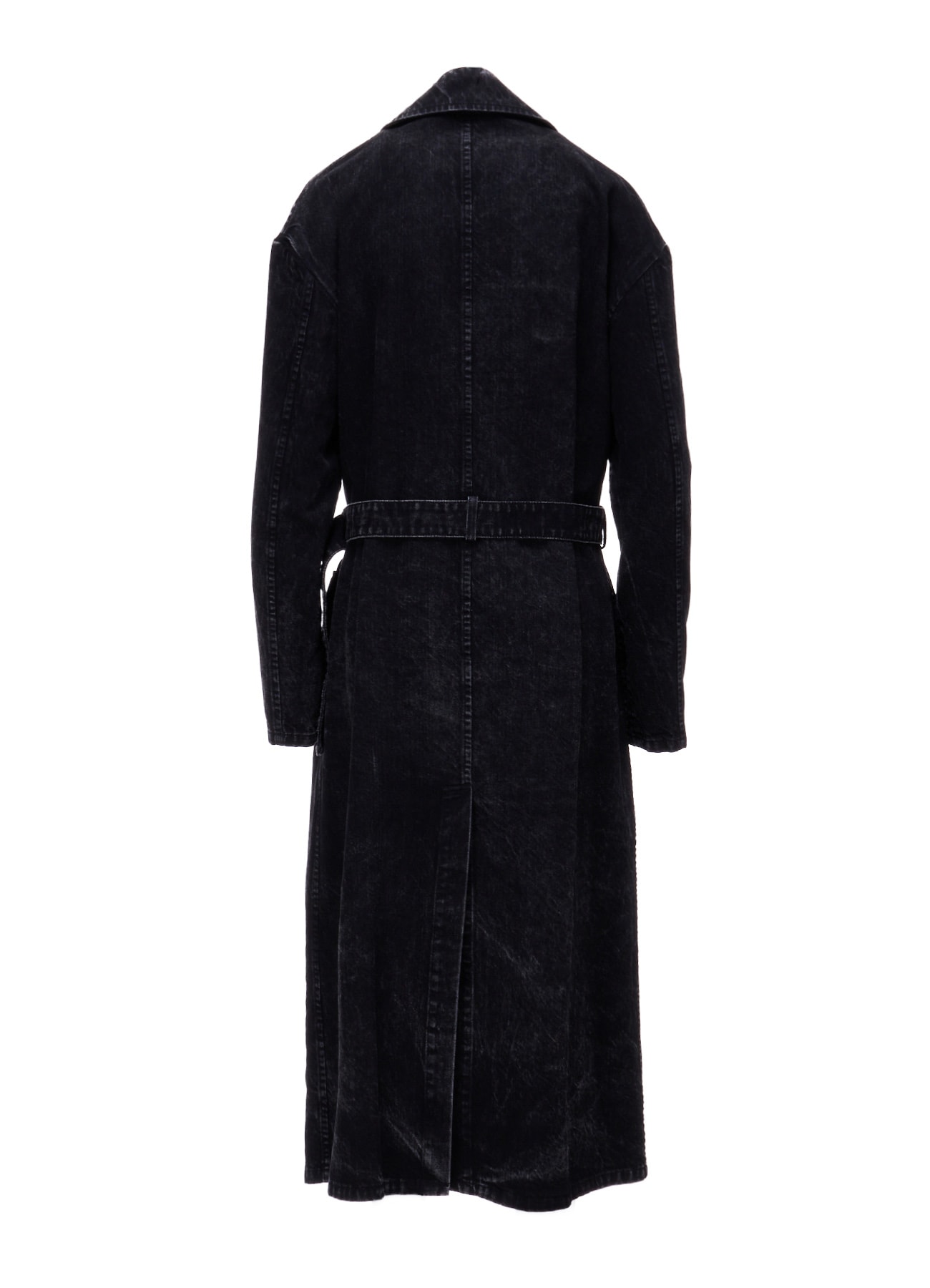 CHEMICAL BLEACHED DENIM DOUBLE LONG COAT(S Black): LIMI feu｜THE