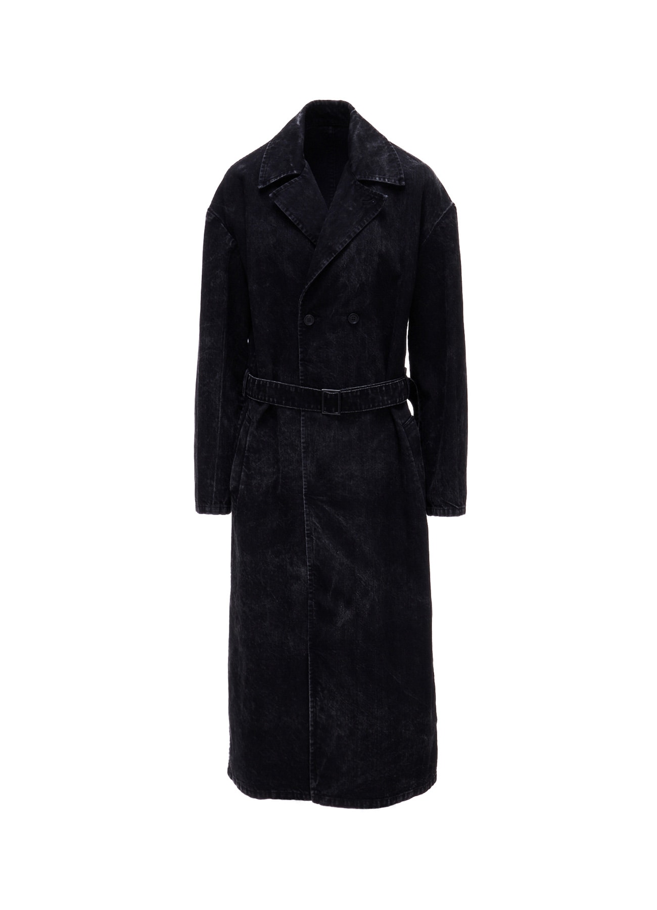 CHEMICAL BLEACHED DENIM DOUBLE LONG COAT
