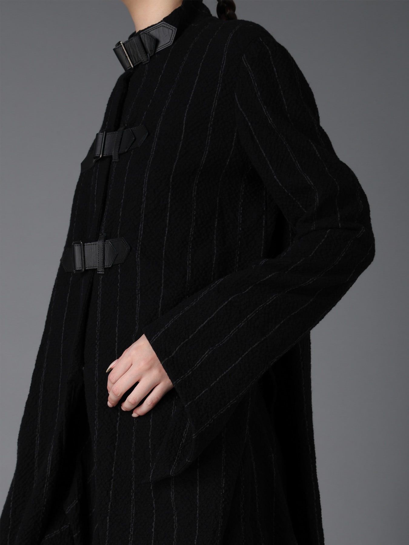 C/W STRIPE  BELTED LONG SLIT COAT