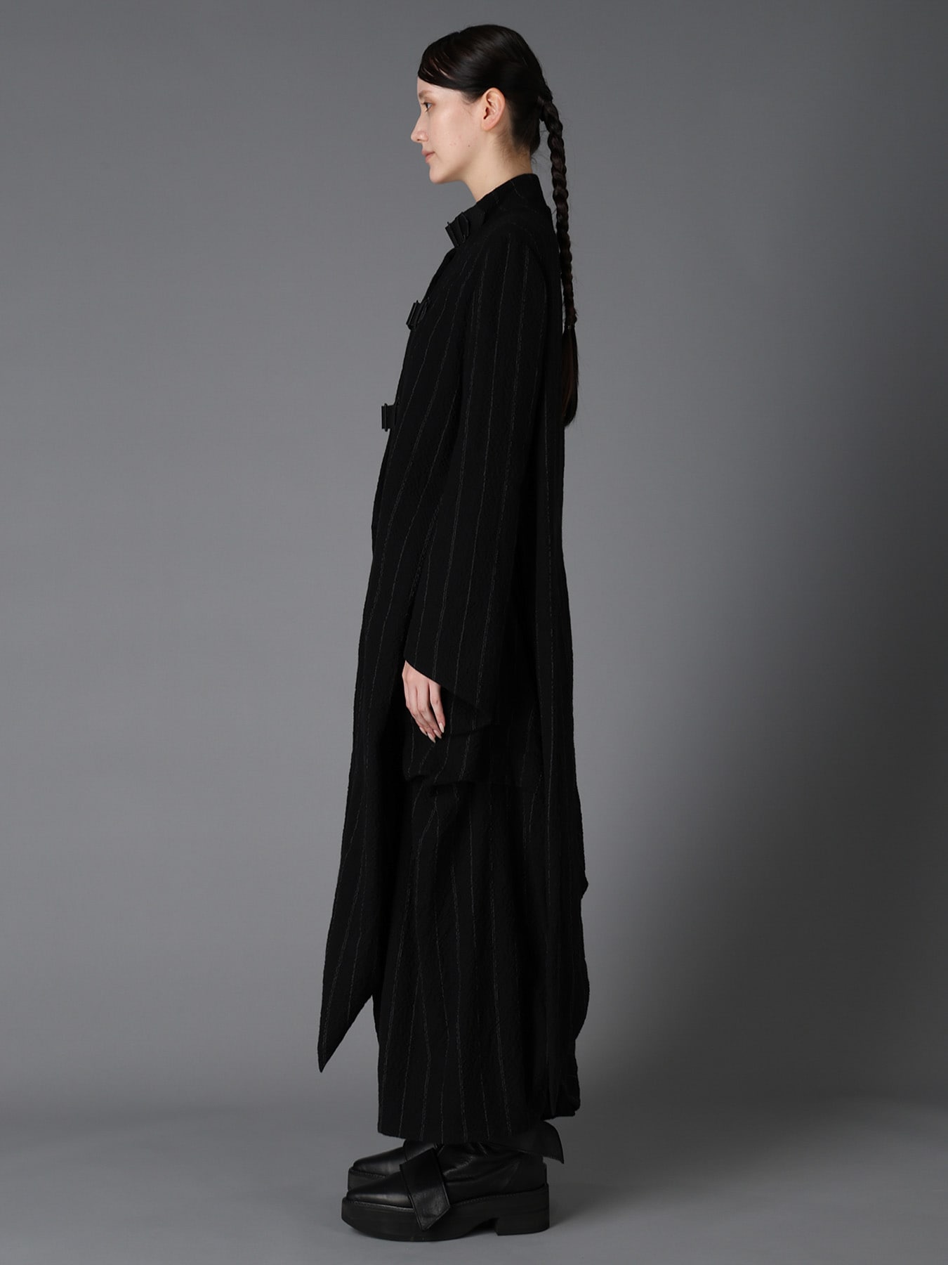 C/W STRIPE  BELTED LONG SLIT COAT