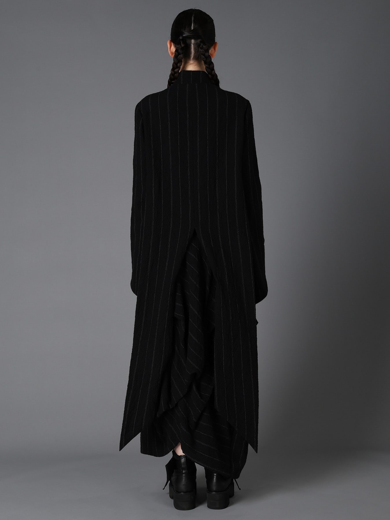 C/W STRIPE  BELTED LONG SLIT COAT