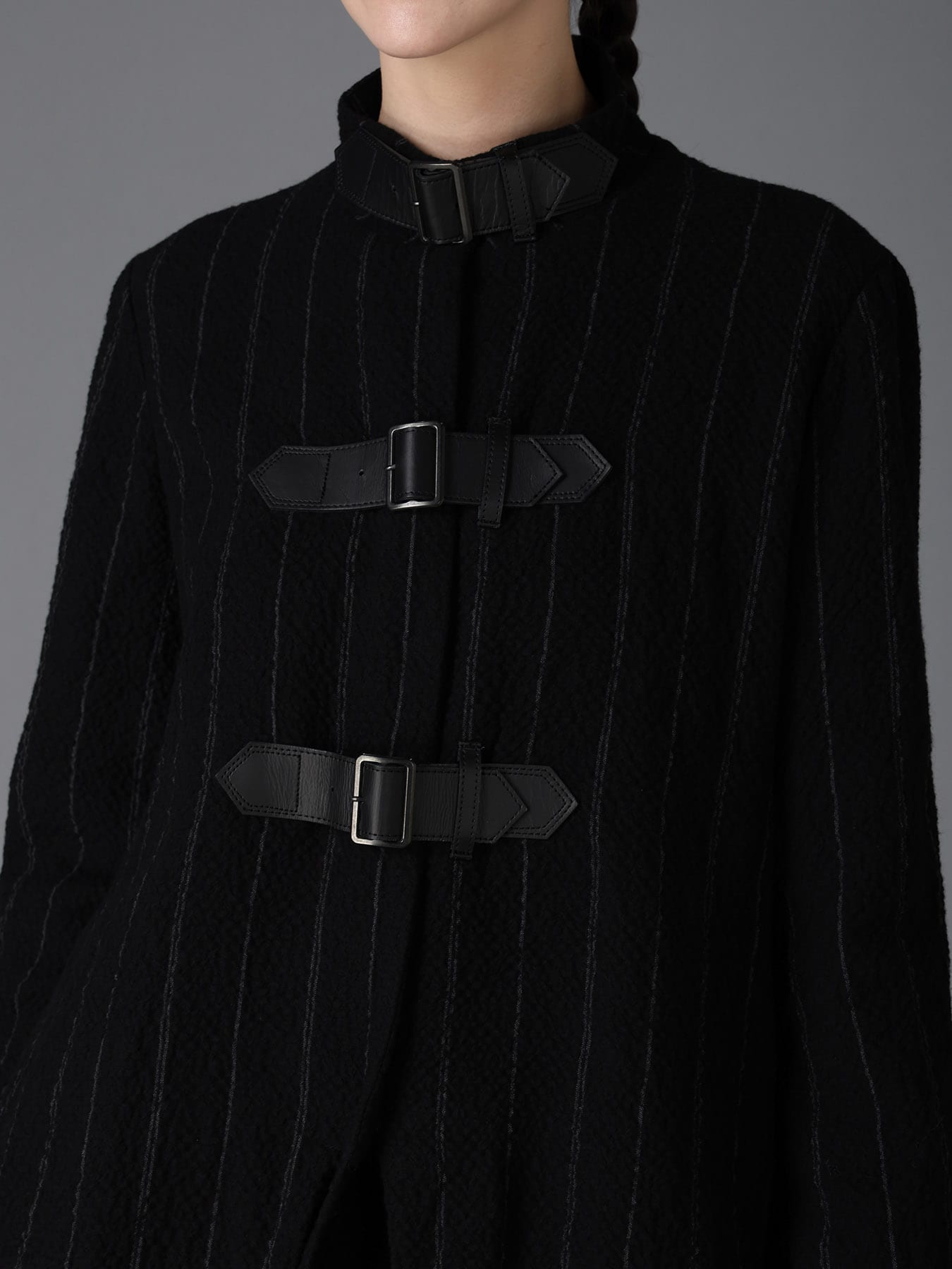 C/W STRIPE  BELTED LONG SLIT COAT