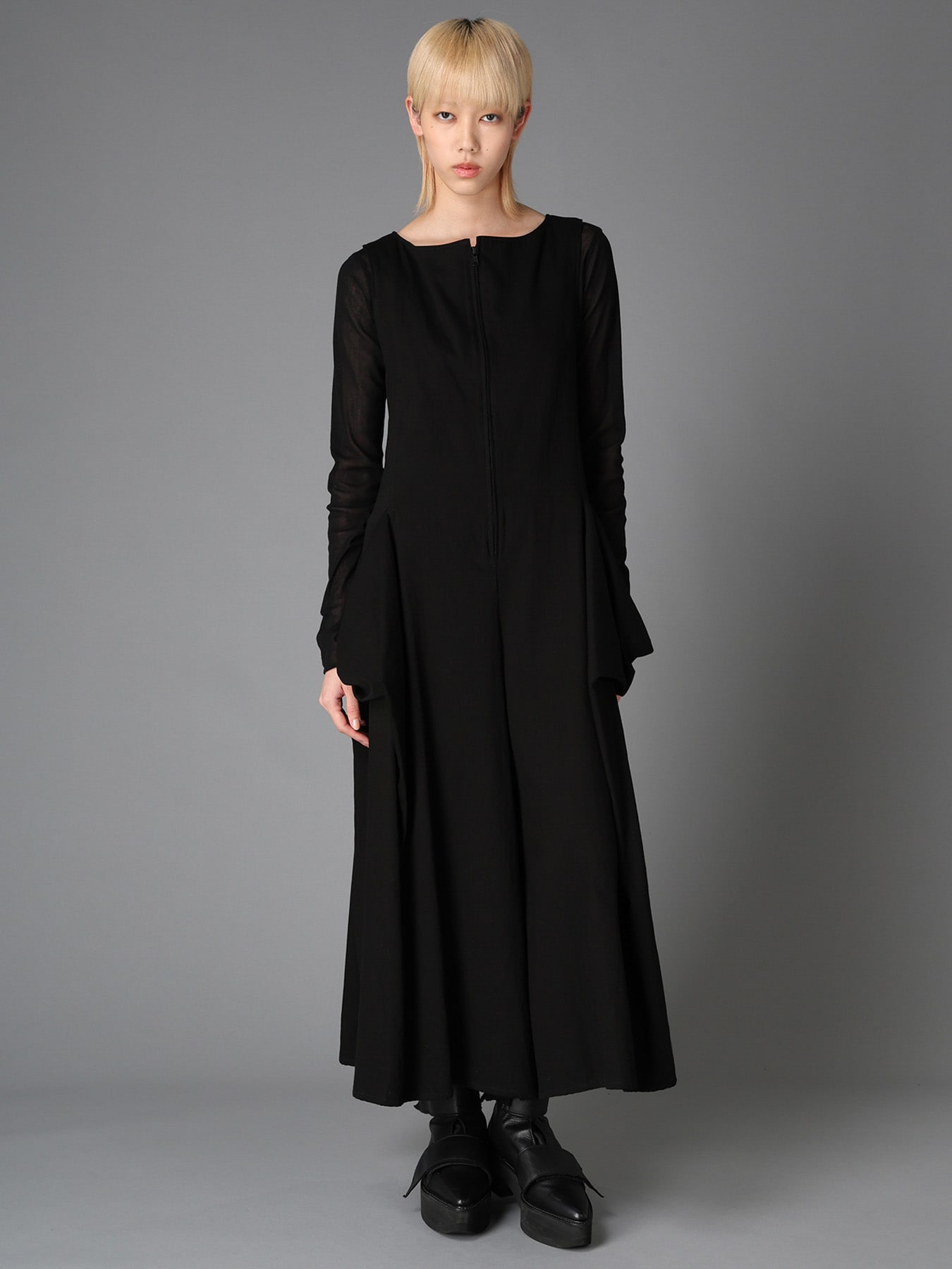 BK DENIM DRAPED POCKET JUMPSUIT(S Black): LIMI feu｜THE SHOP YOHJI