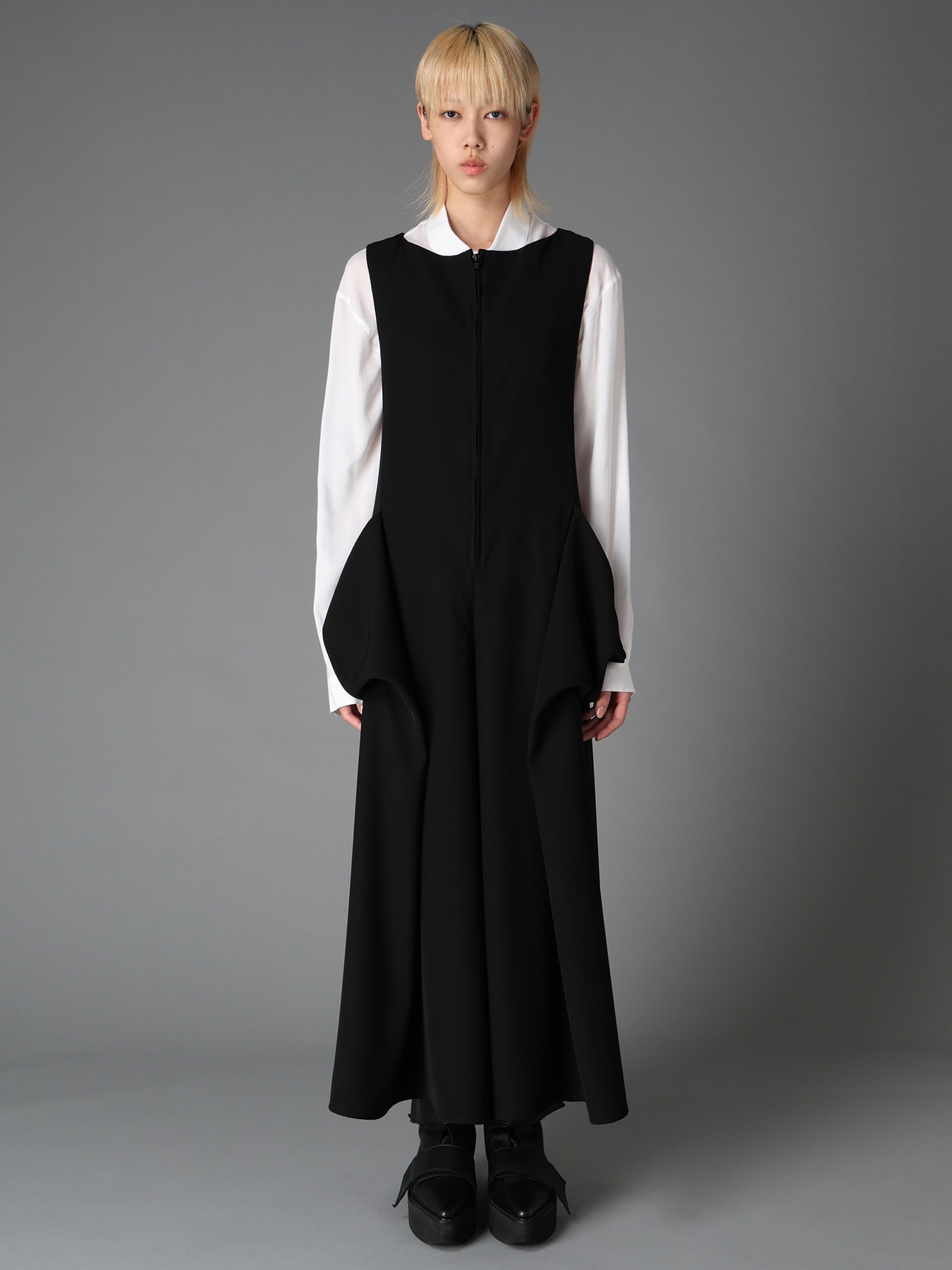 DOUBLE SATIN DRAPED POCKET JUMPSUIT