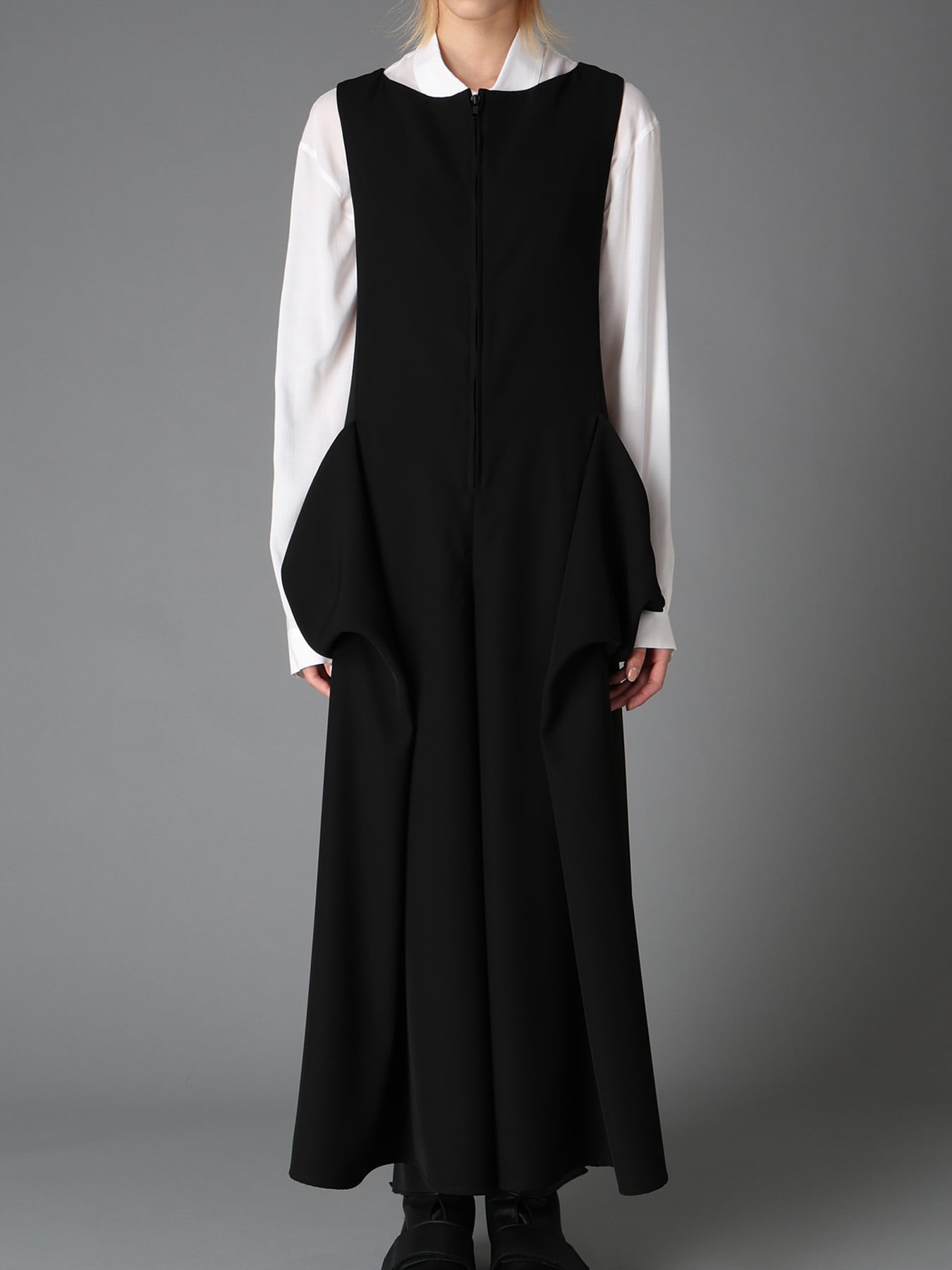 DOUBLE SATIN DRAPED POCKET JUMPSUIT