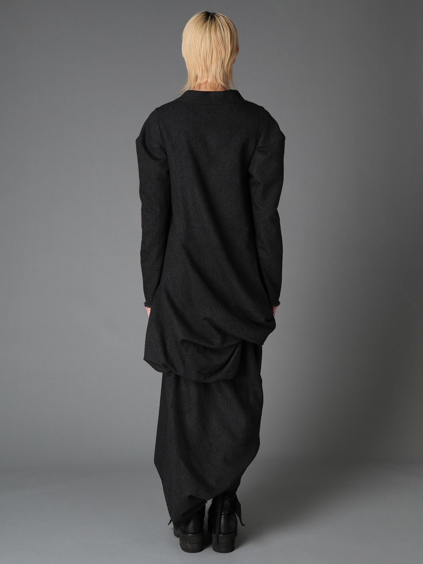 WOOL HERRINGBONE DRAPED DRESS