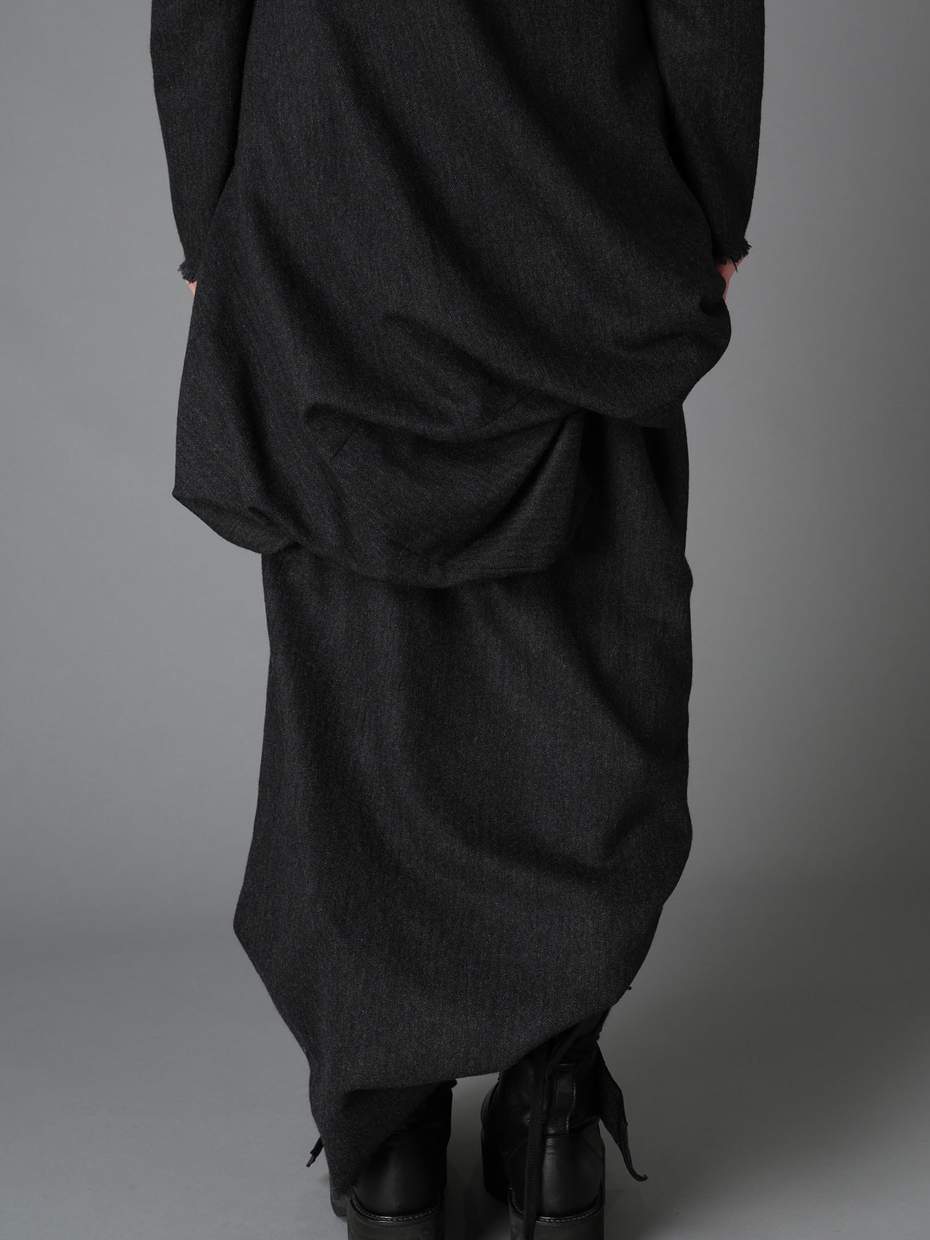 WOOL HERRINGBONE DRAPED DRESS