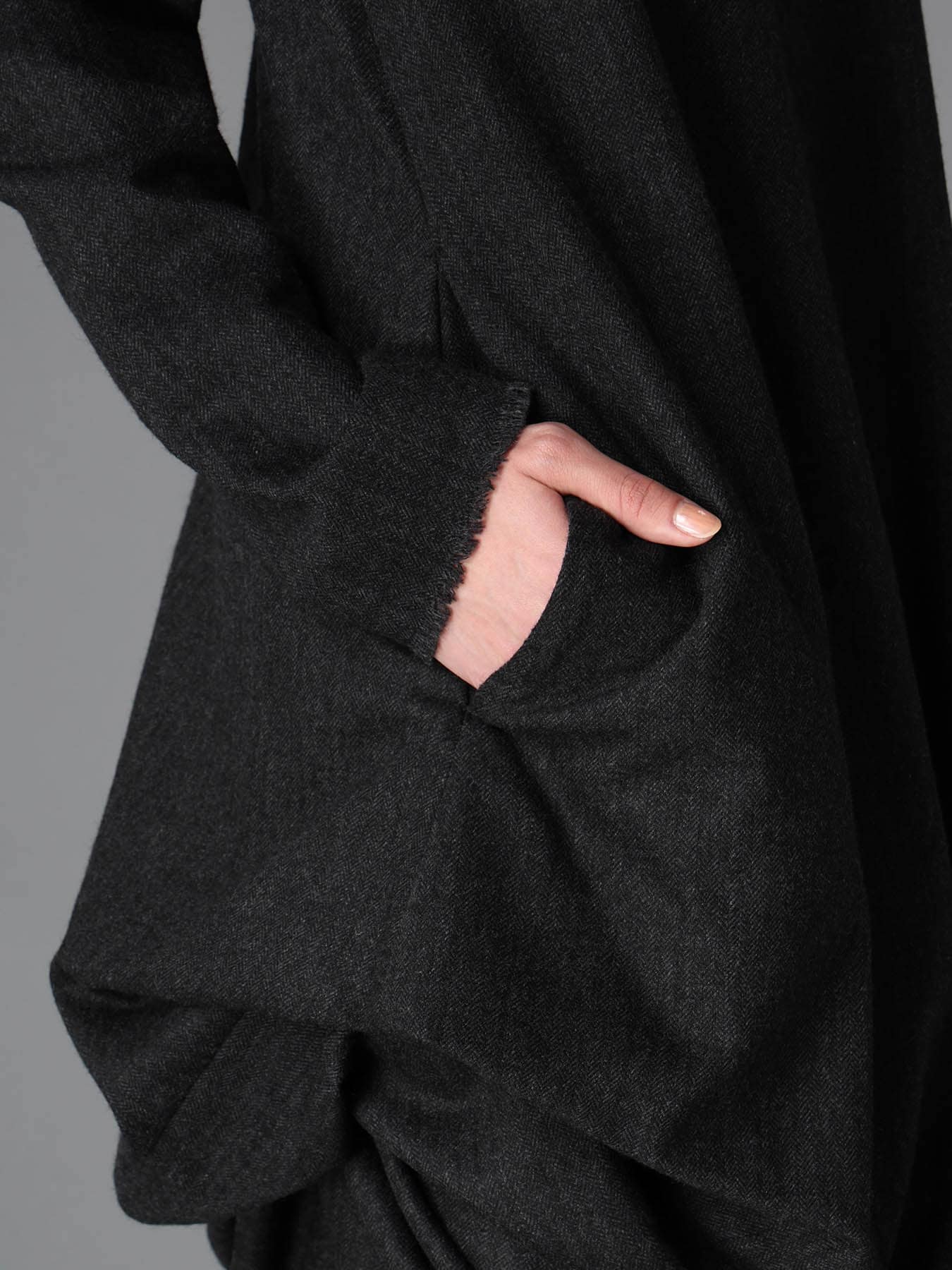WOOL HERRINGBONE DRAPED DRESS