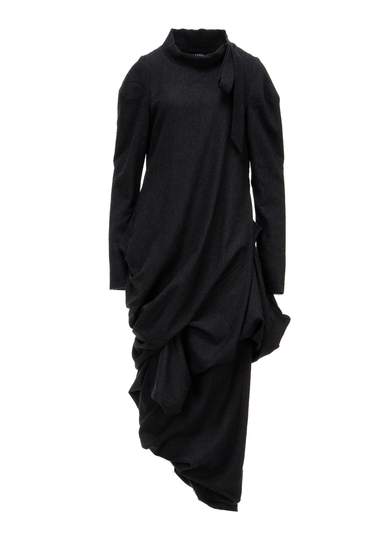 WOOL HERRINGBONE DRAPED DRESS