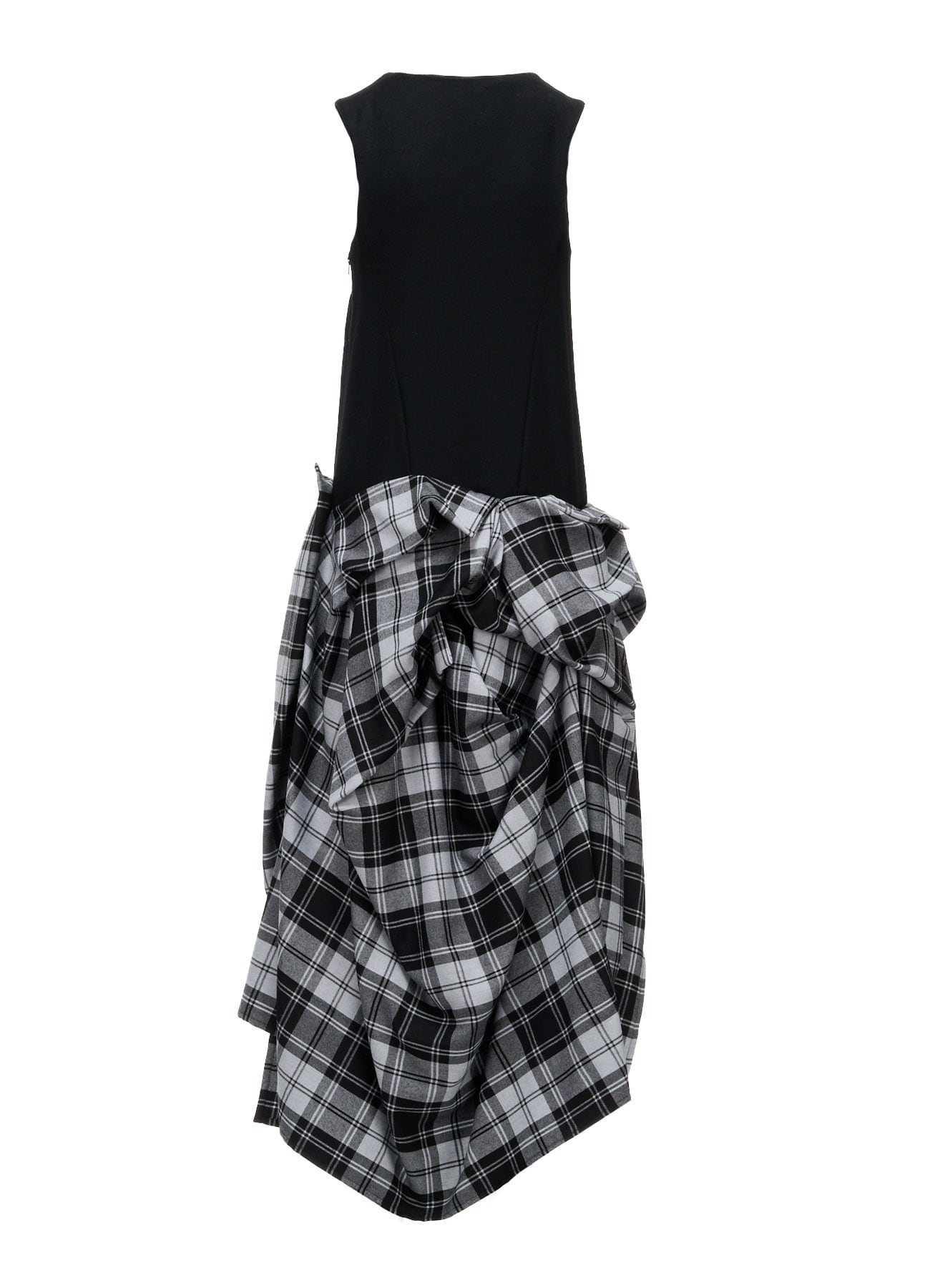 GREY TARTAN DRAPED SKIRT DRESS