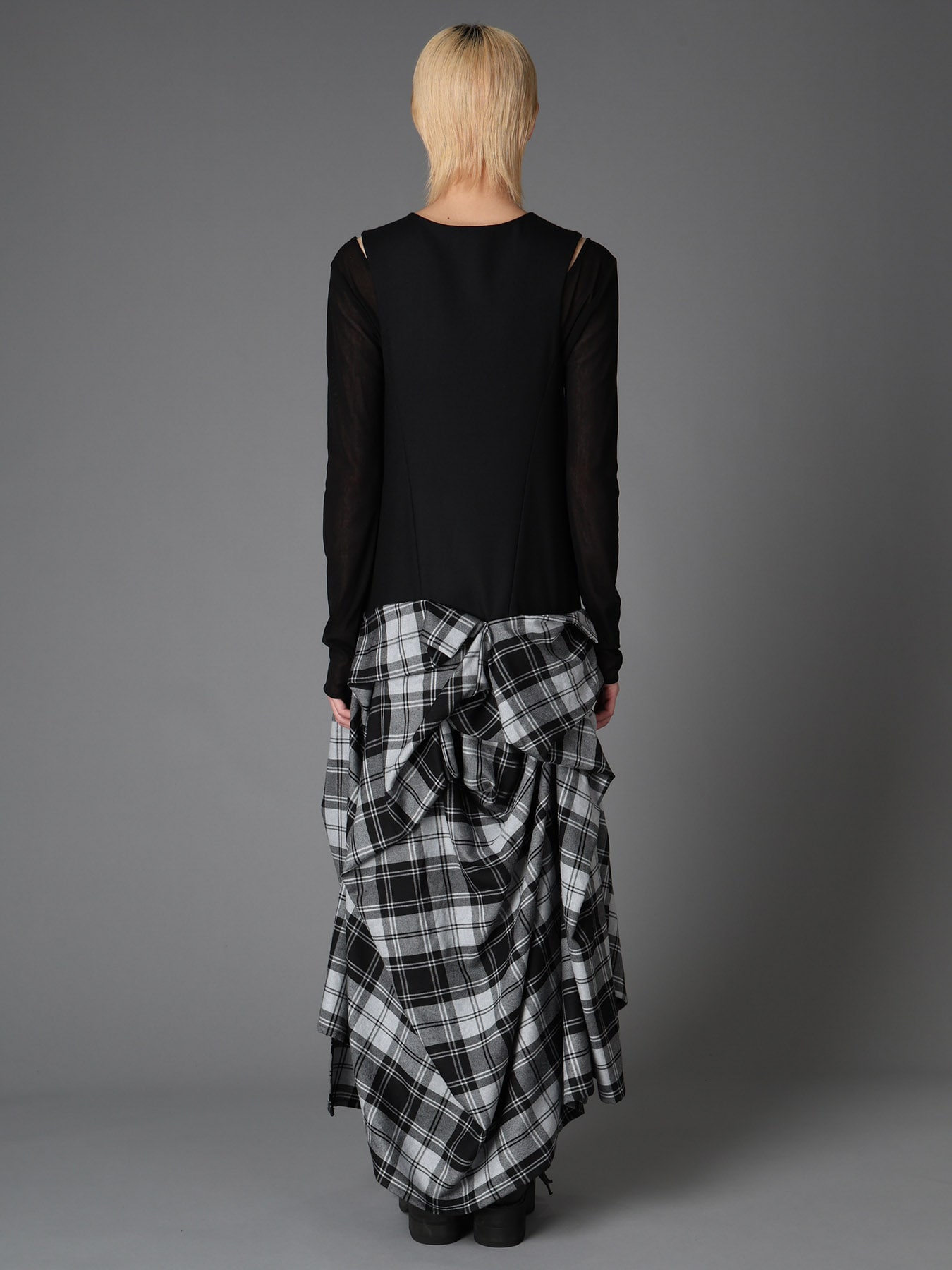 GREY TARTAN DRAPED SKIRT DRESS