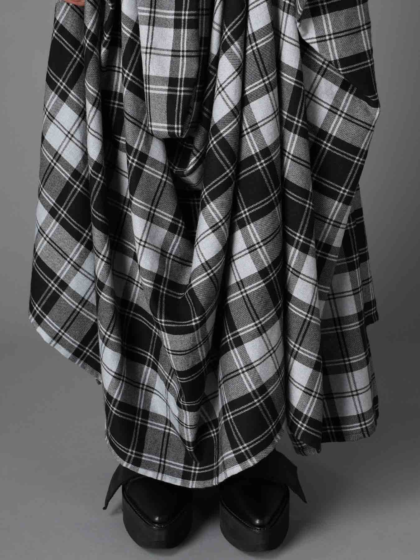 GREY TARTAN DRAPED SKIRT DRESS