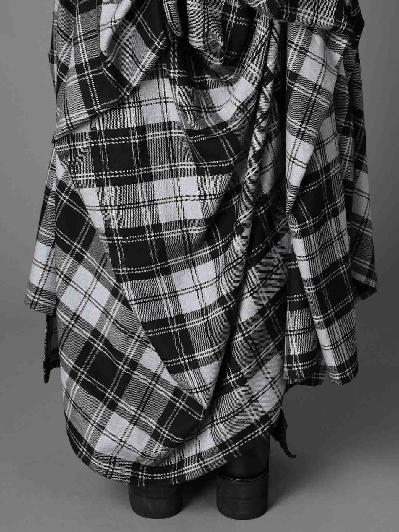 GREY TARTAN DRAPED SKIRT DRESS