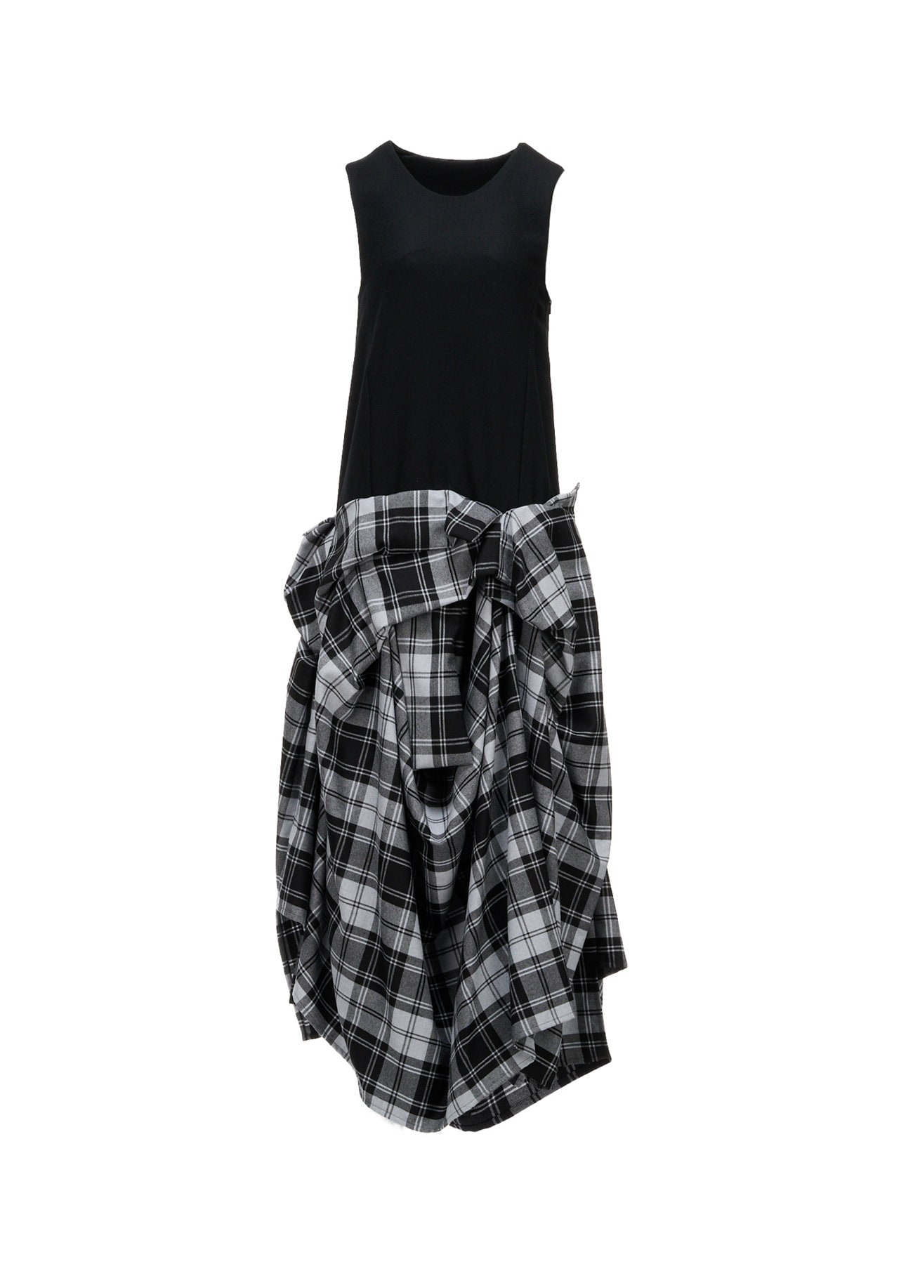 GREY TARTAN DRAPED SKIRT DRESS