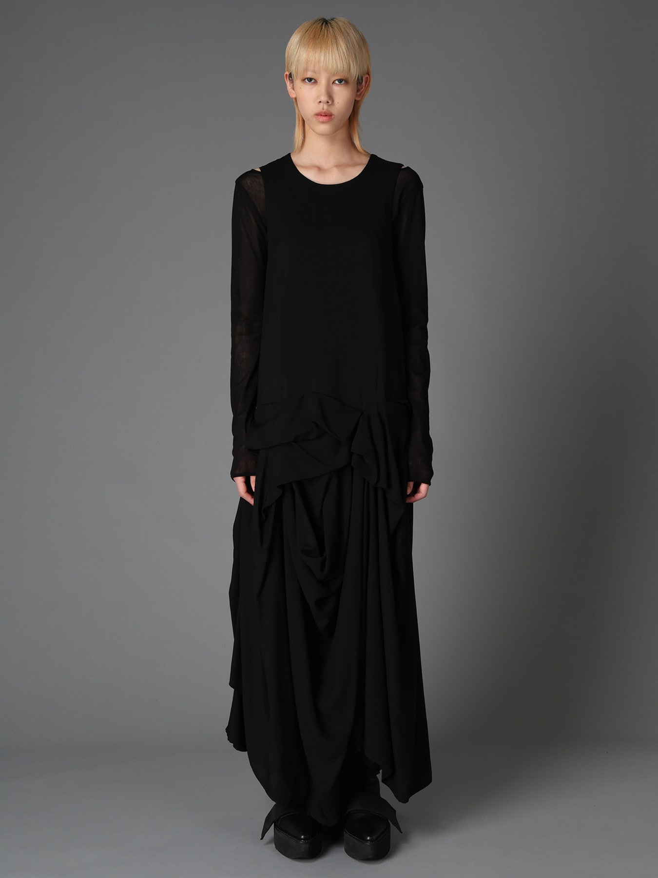 HIGH TWIST GABARDINE DRAPED SKIRT DRESS