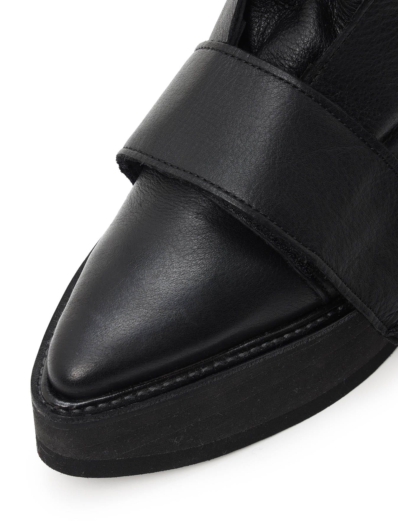 MATTE LEATHER+10-OUNCE DENIM 2-WAY BELTED LACE-UP ANKLE BOOTS