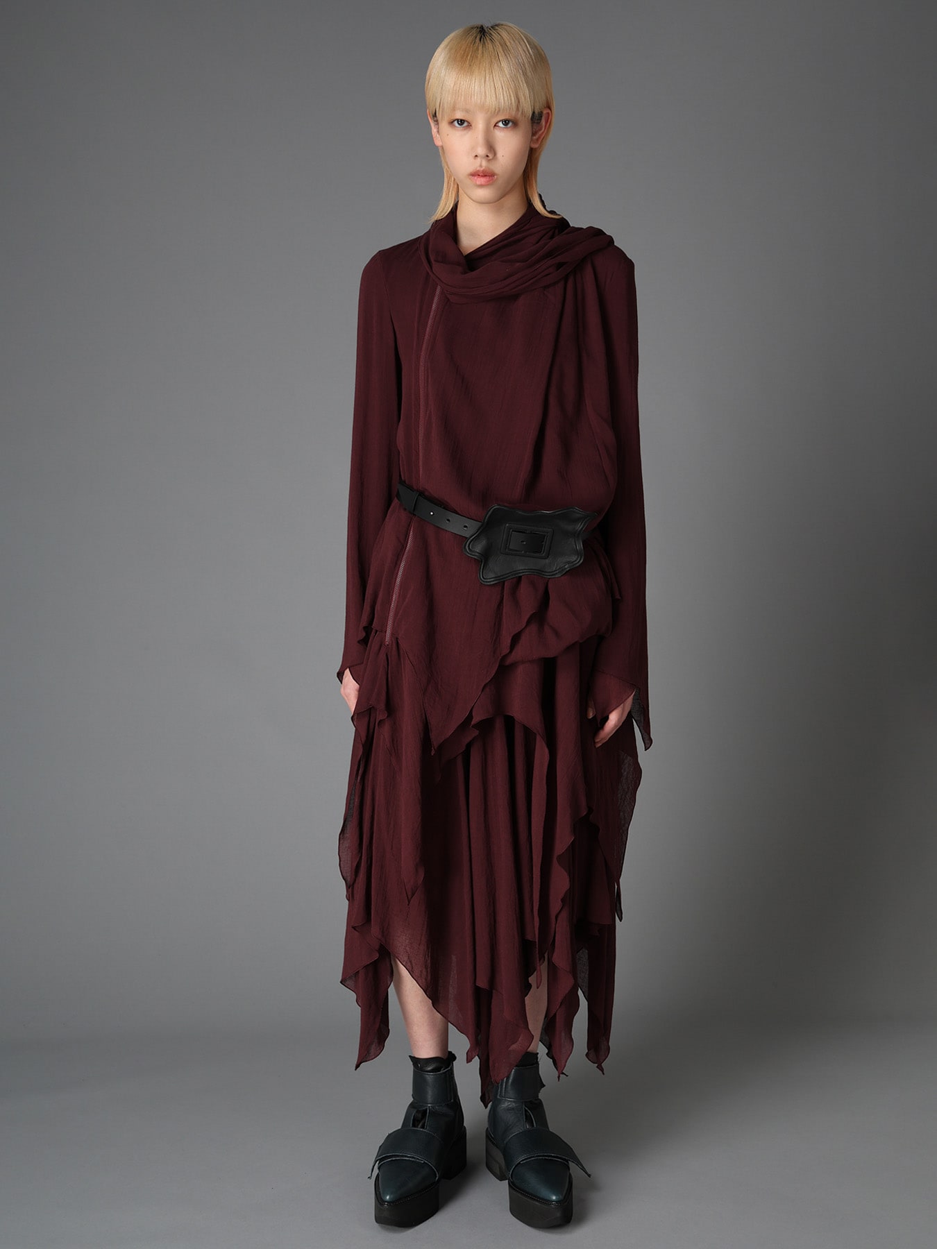 TANNED LEATHER COMBINATION ASYMMETRIC LEATHER WRAPPED BELT