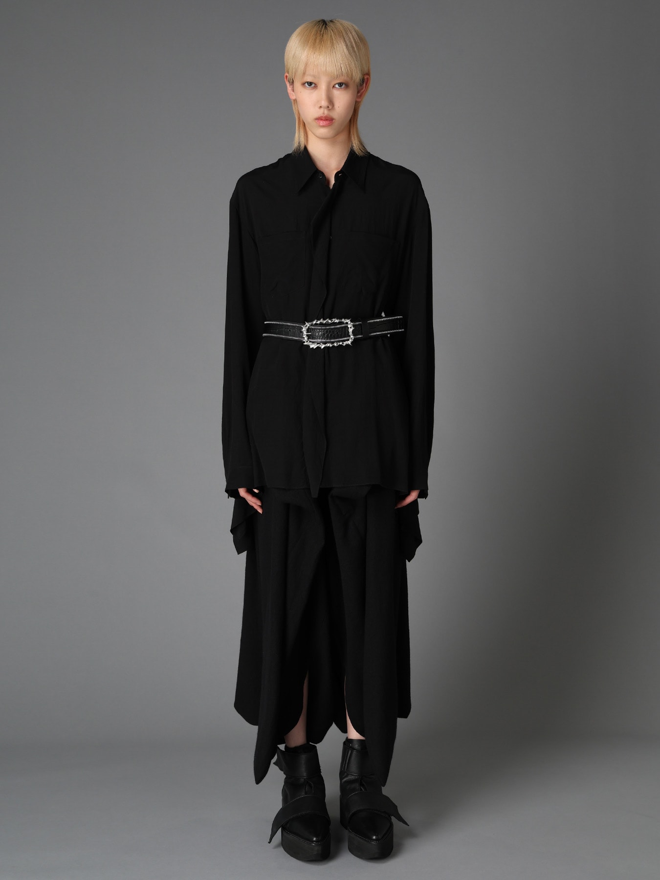 CROCO EMBOSSED LEATHER+KIP LEATHER  ZIP DETAIL BELT
