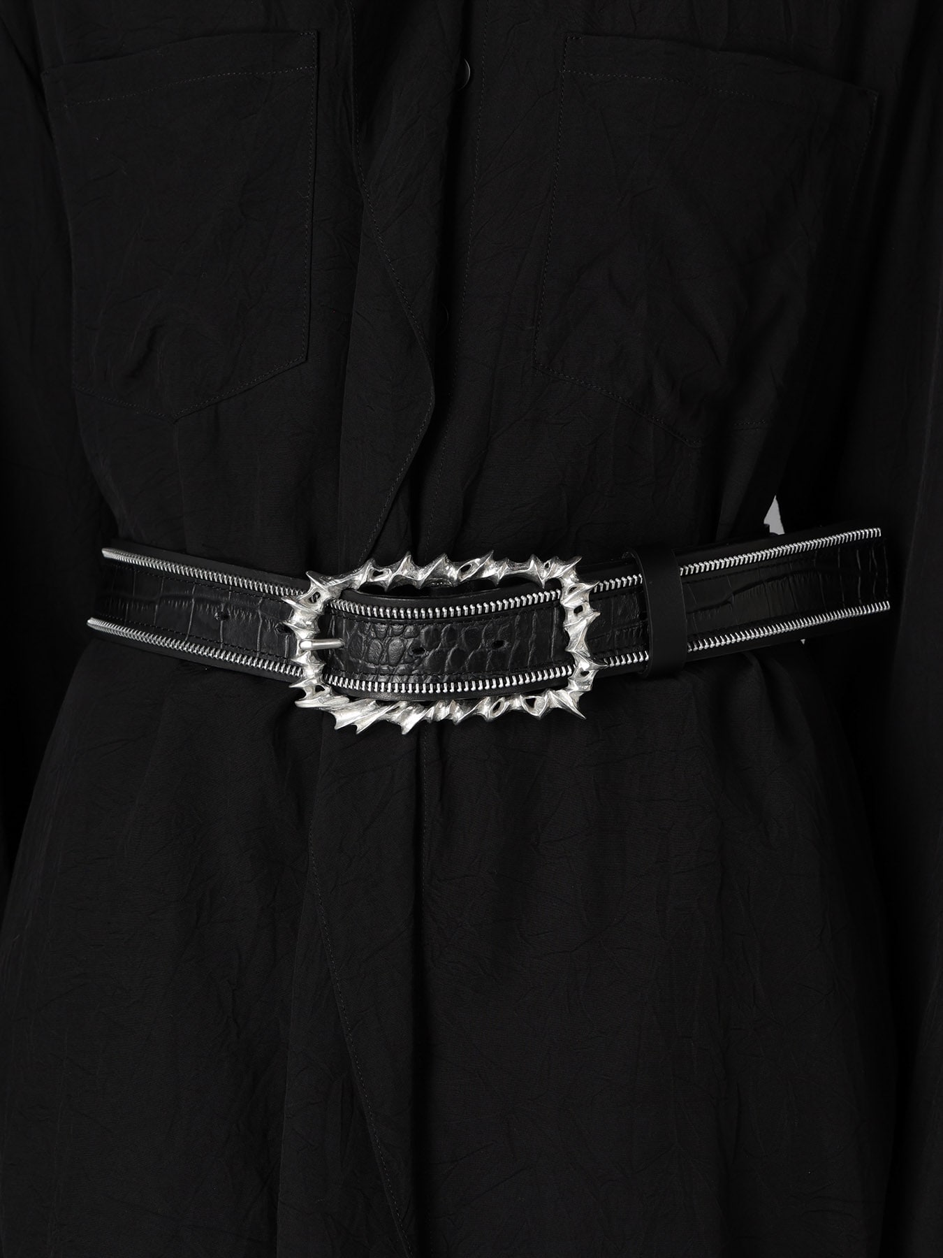 CROCO EMBOSSED LEATHER+KIP LEATHER  ZIP DETAIL BELT