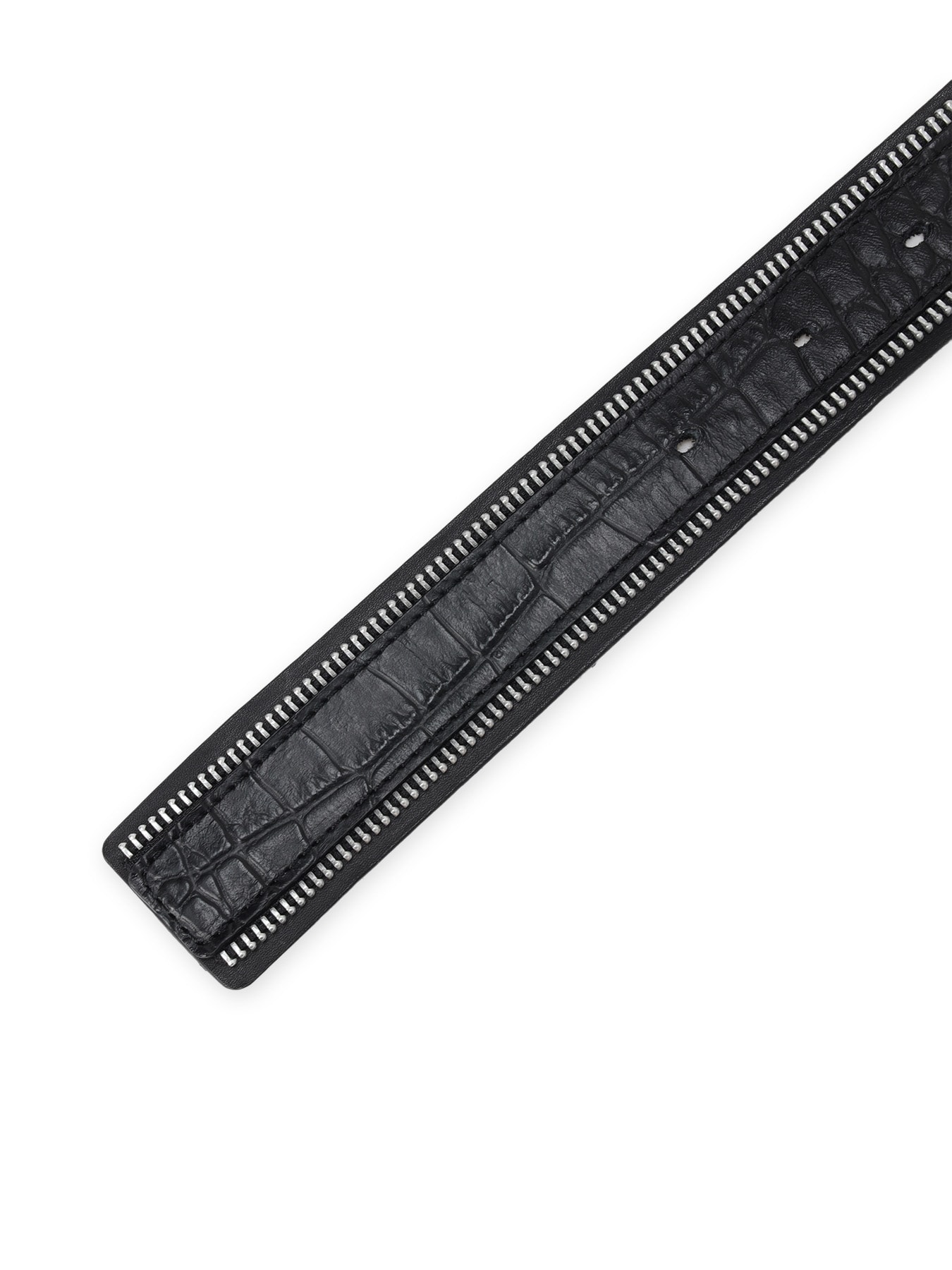 CROCO EMBOSSED LEATHER+KIP LEATHER  ZIP DETAIL BELT
