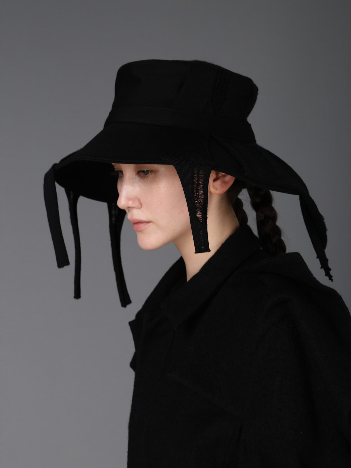 COTTON DENIM+ FLAT KNIT  WIDE BRIM HAT