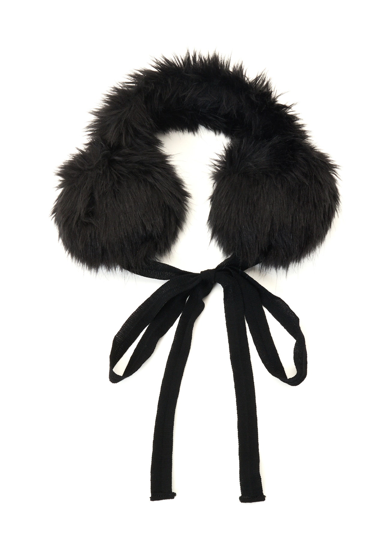 LONG FUR+MOIST TANNED KIP LEATHER RIBBON EARMUFFS(FREE SIZE Black
