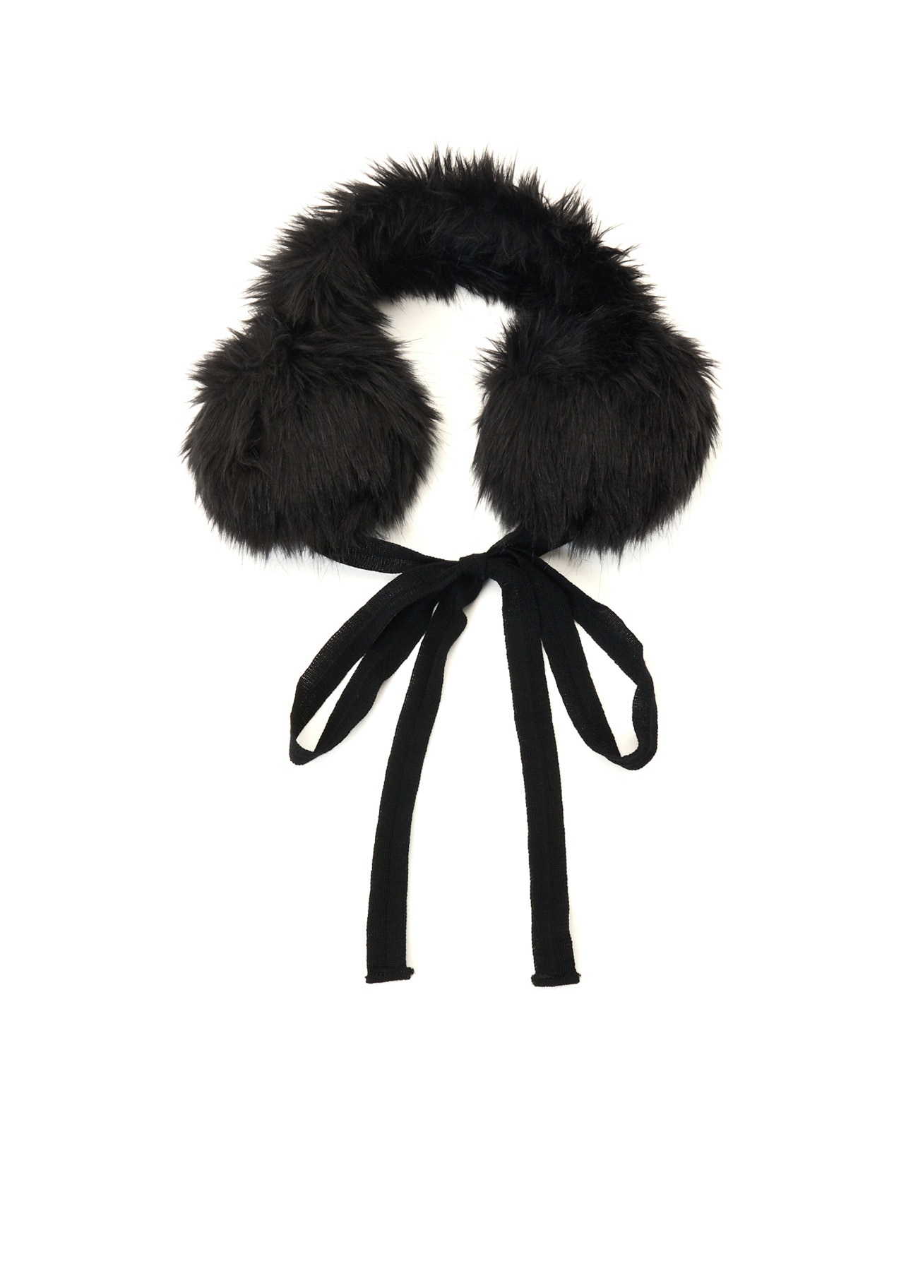 LONG FUR+MOIST TANNED KIP LEATHER RIBBON EARMUFFS(FREE SIZE Black