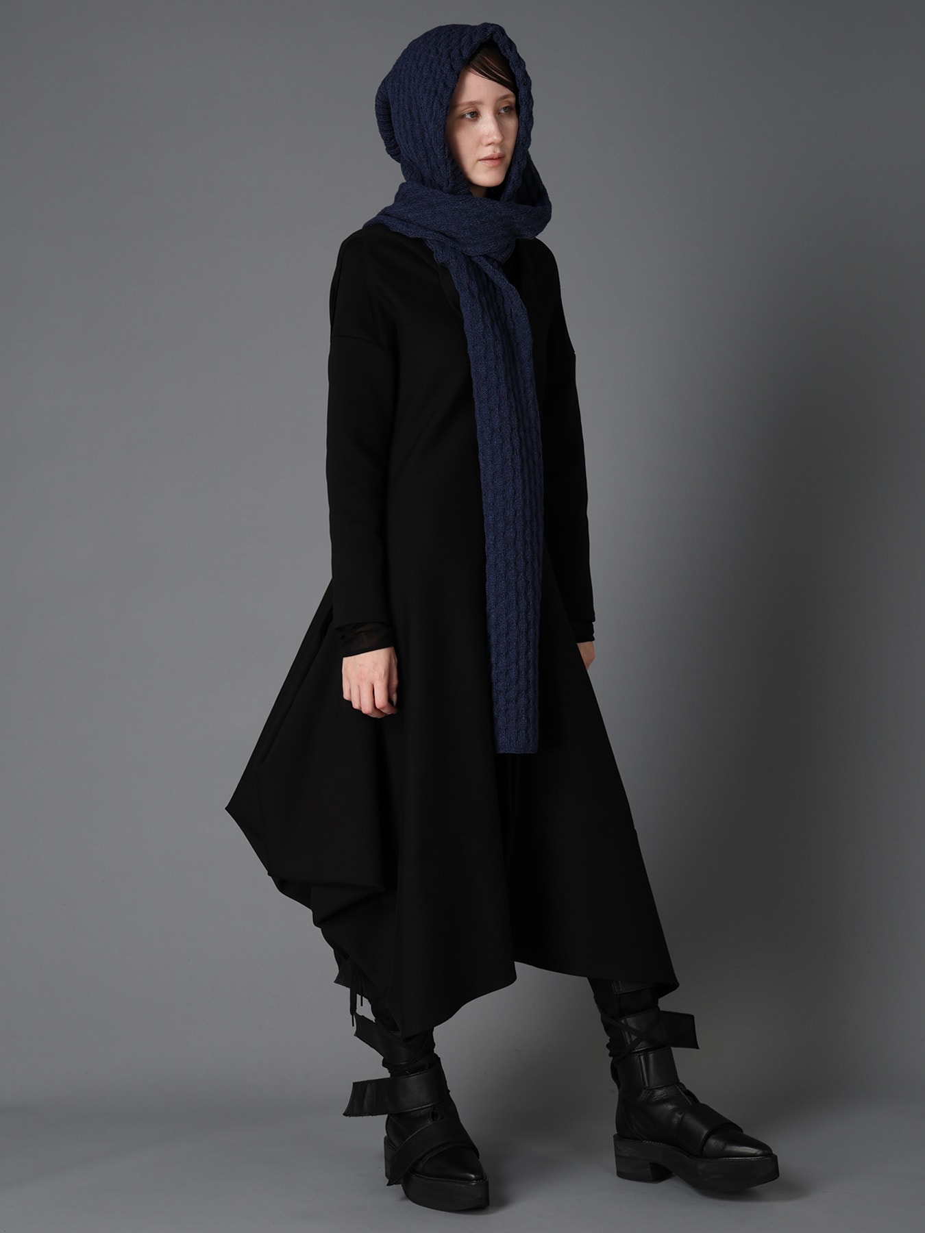 BOBBLE RIB KNIT HOODED SCARF