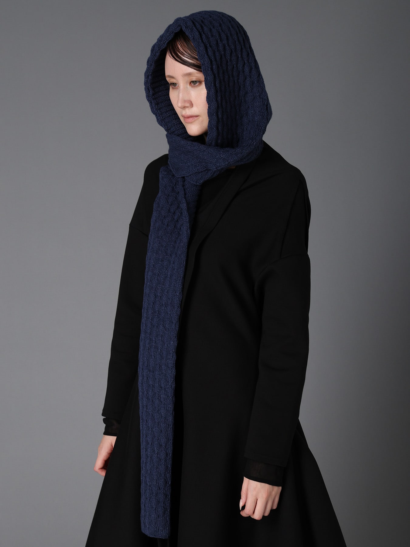 BOBBLE RIB KNIT HOODED SCARF
