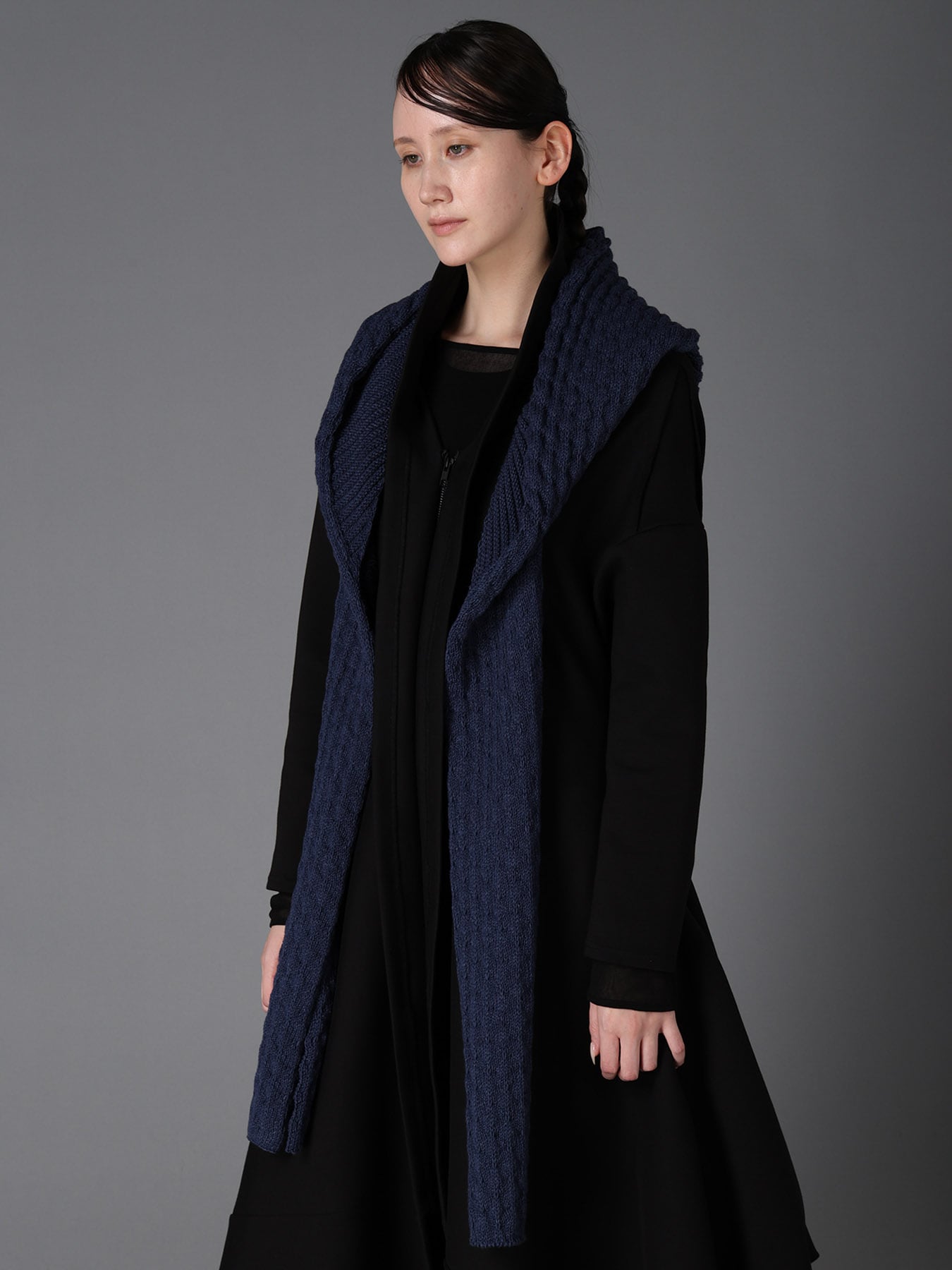 BOBBLE RIB KNIT HOODED SCARF