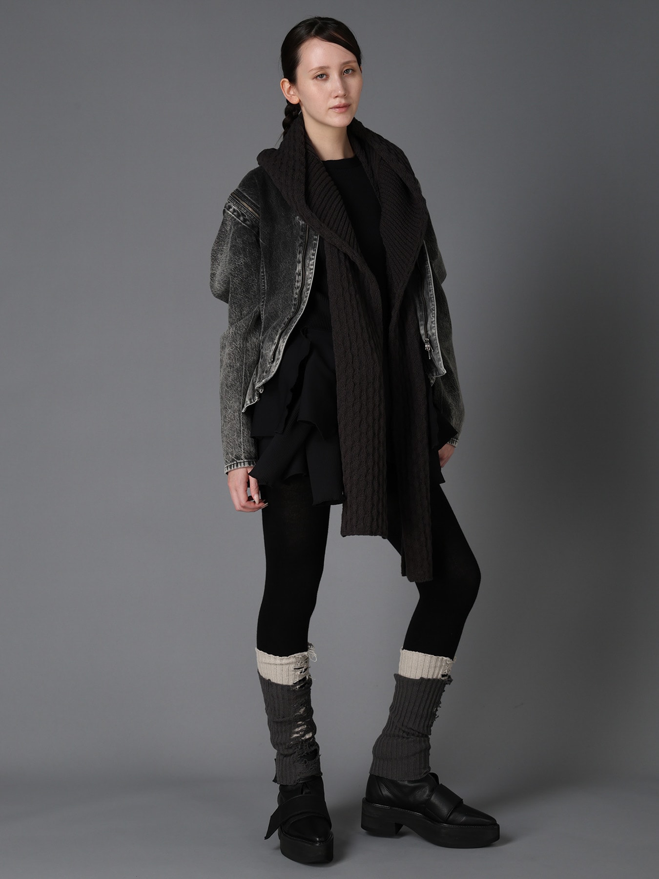BOBBLE RIB KNIT HOODED SCARF