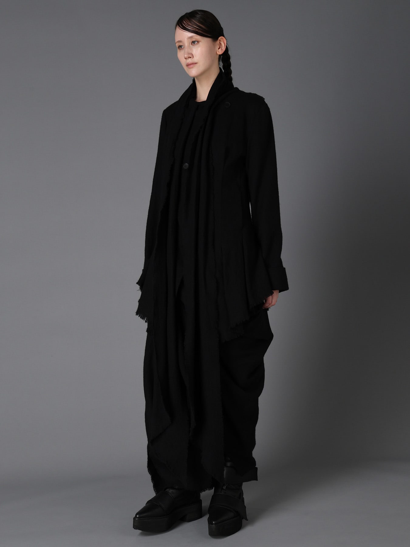 HERRINGBONE RIBBON DETAIL DOUBLE JACKET(S Black): LIMI feu｜THE