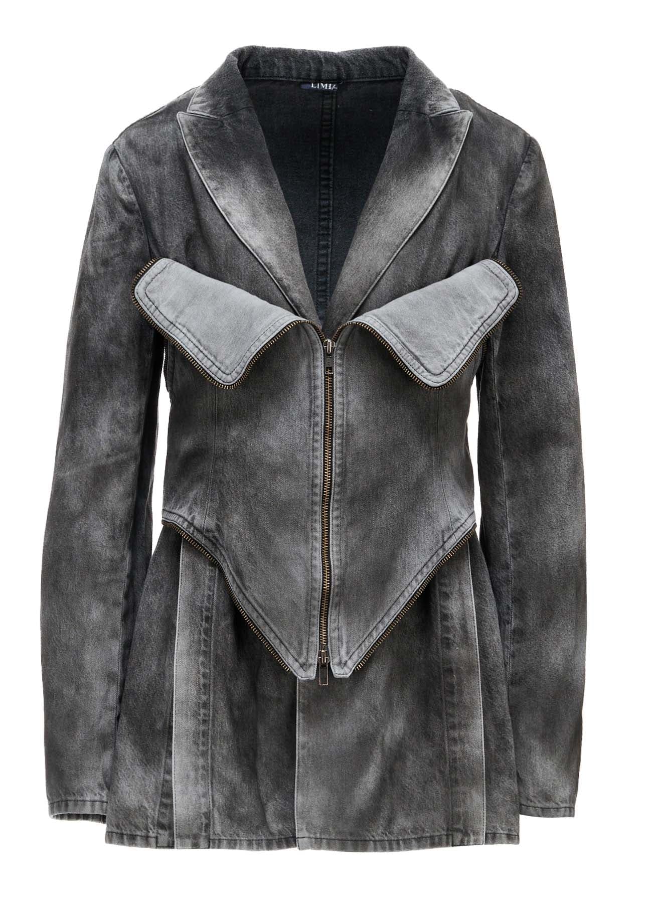 MIST BLEACHED DENIM BUSTIER DETAIL JACKET