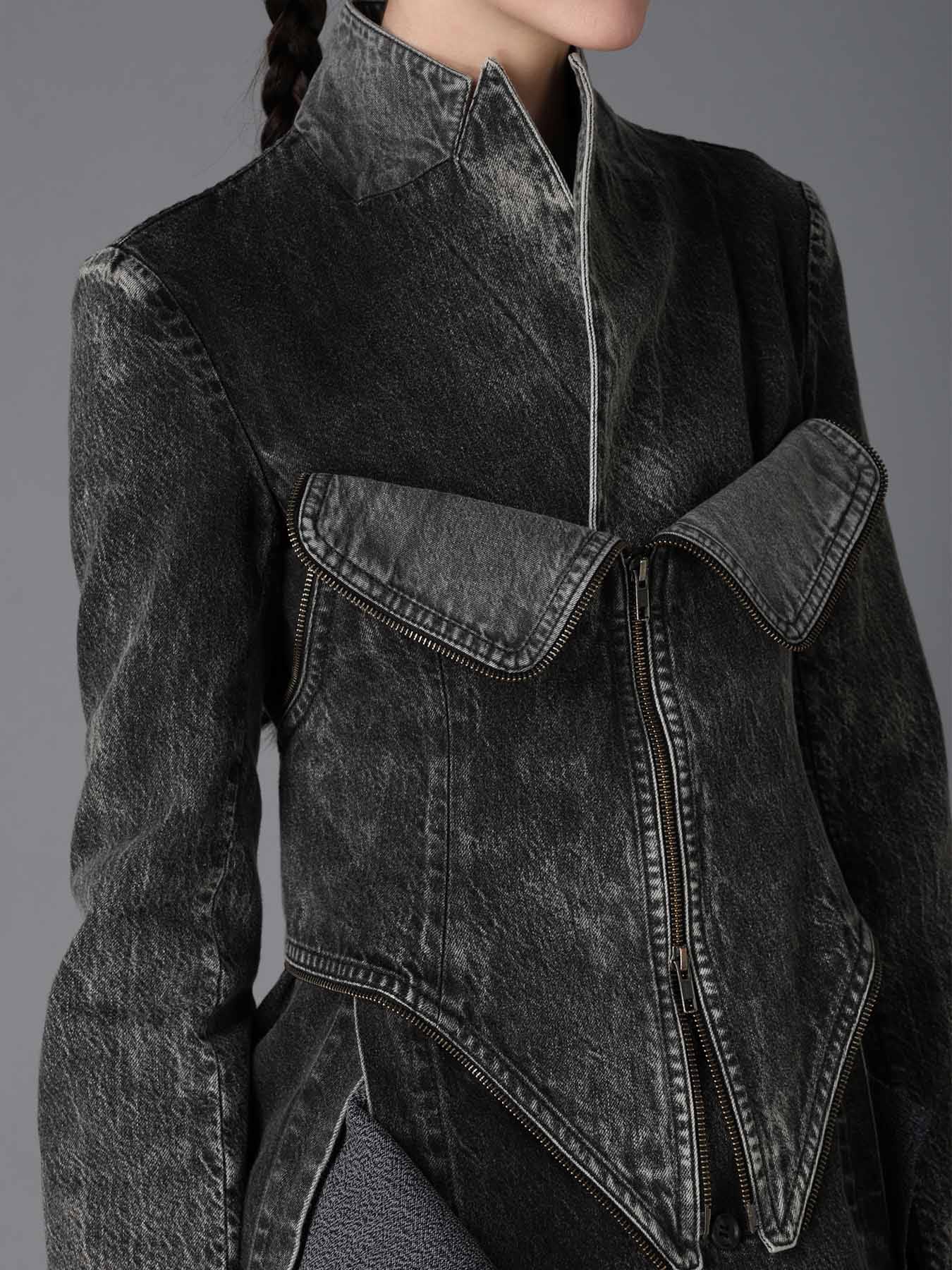MIST BLEACHED DENIM BUSTIER DETAIL JACKET