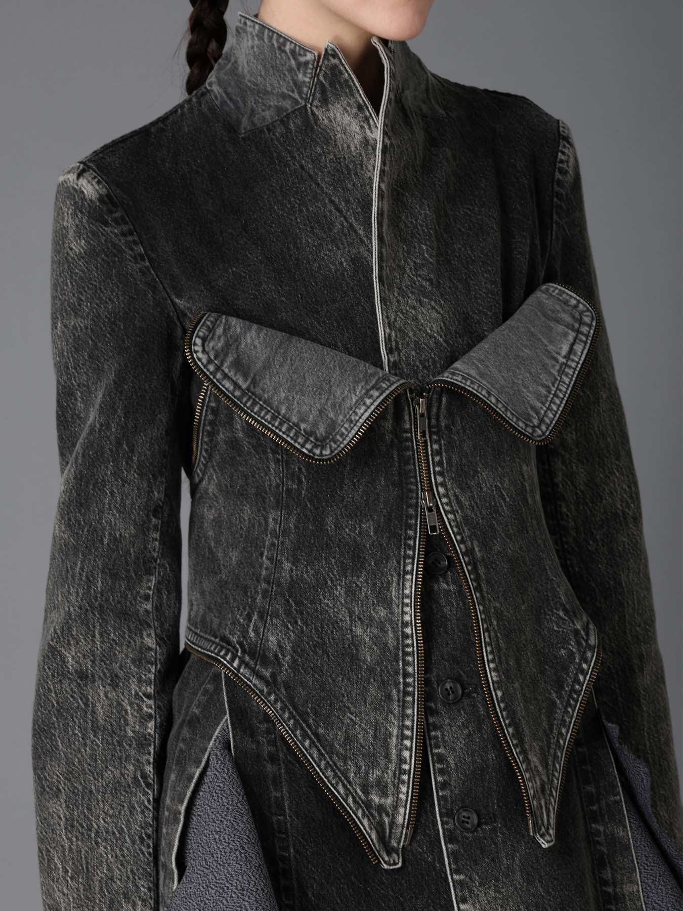 MIST BLEACHED DENIM BUSTIER DETAIL JACKET