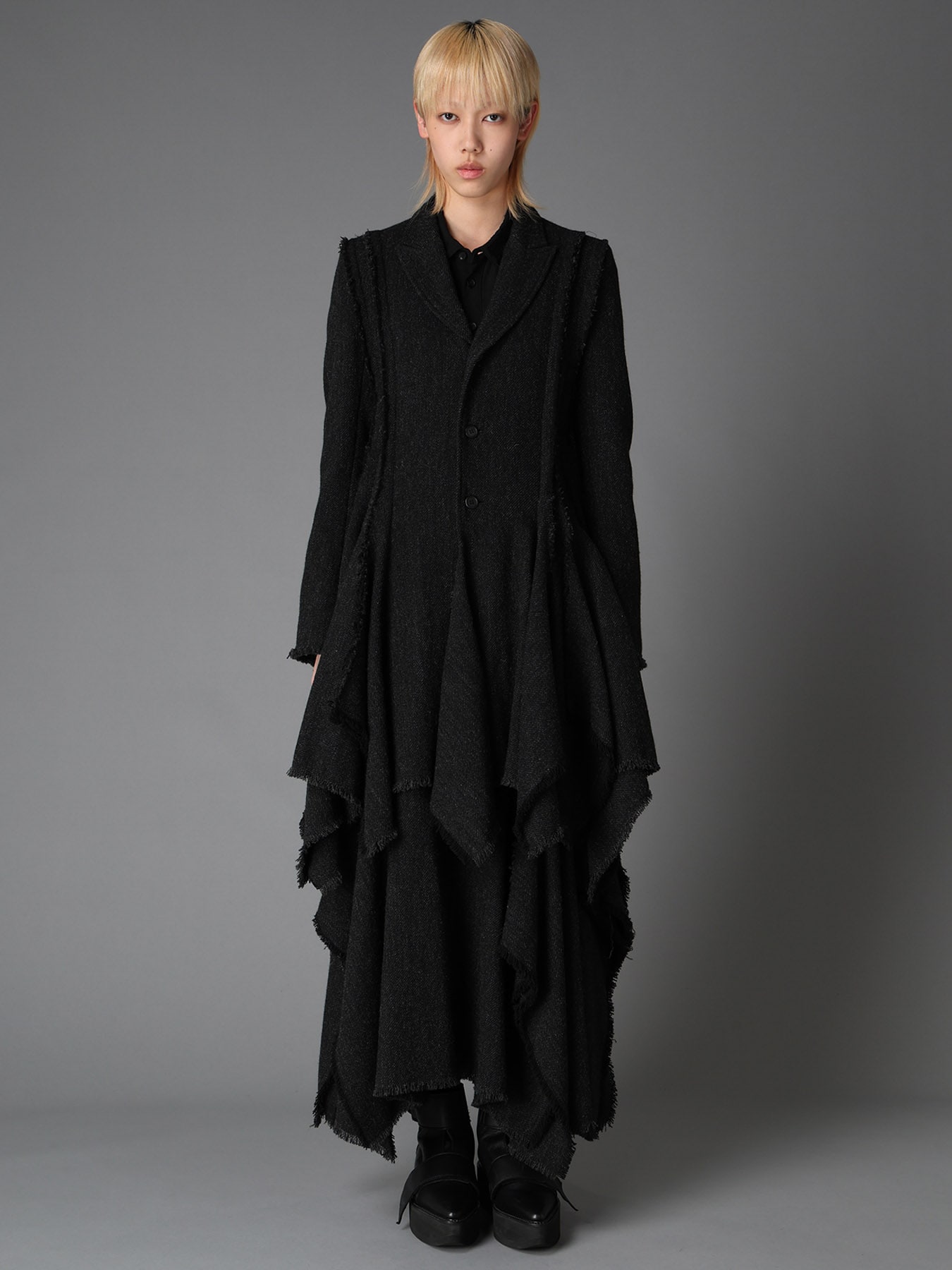 LIML feu 燕尾ジャケット TOP DYED TWEED FLARED PANEL JACKET B(S Black): LIMI feu｜THE SHOP
