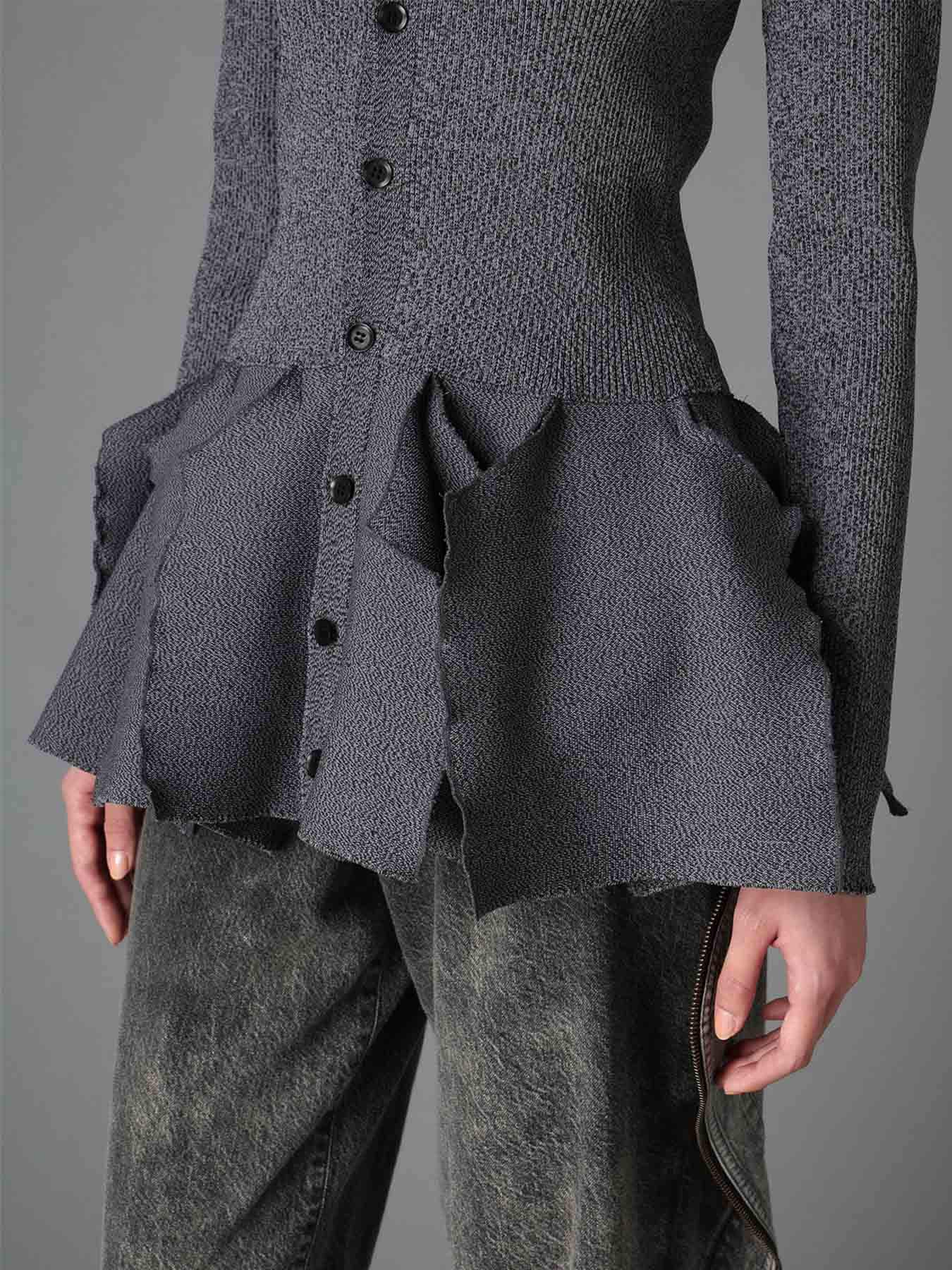 HIGH-GAUGE 3D KNIT FRILLED CARDIGAN