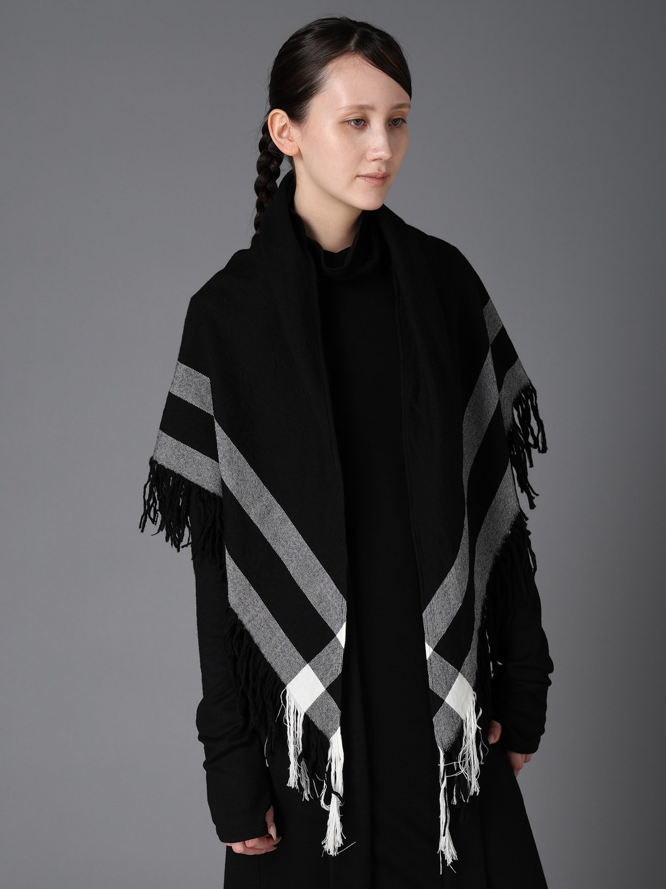 CHECKED SERGE TRIANGLE SHAWL