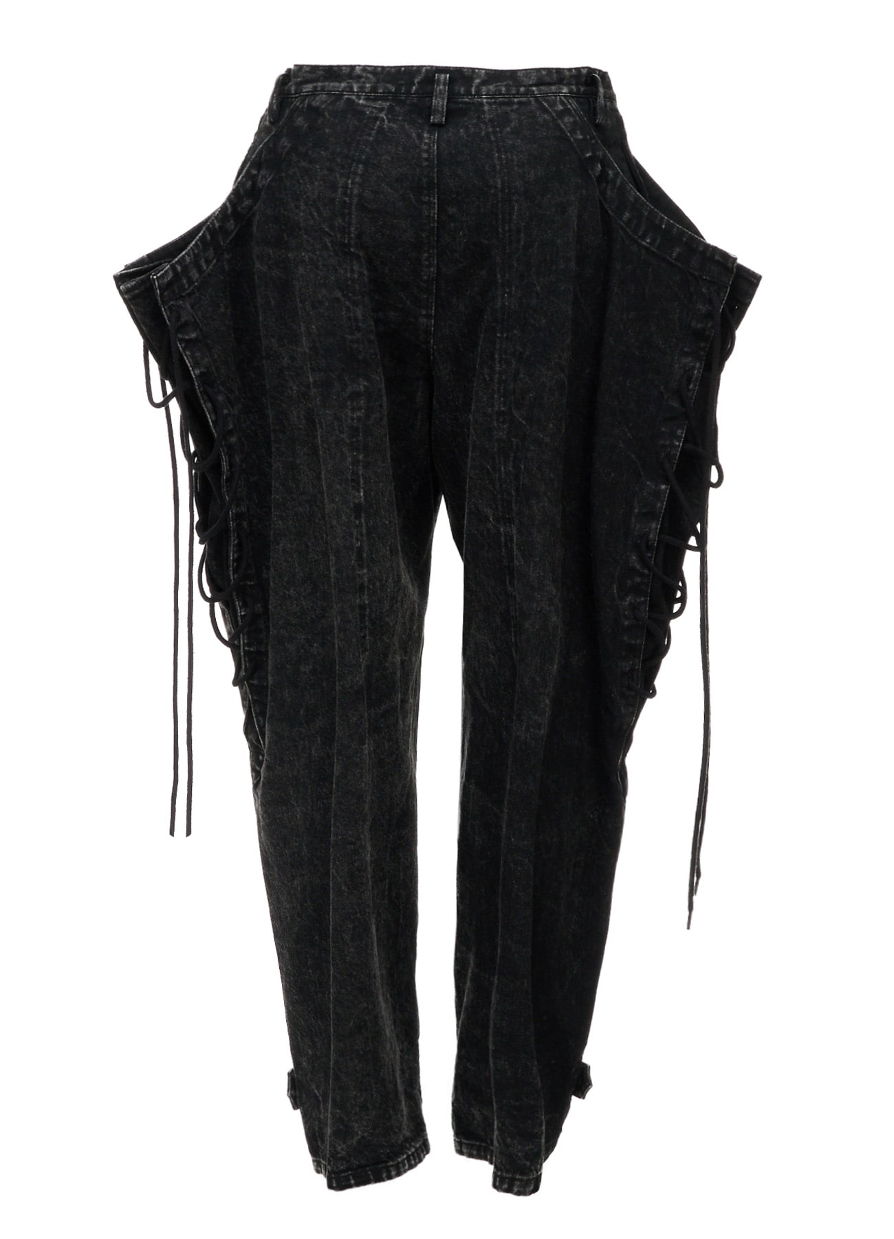 CHEMICAL BLEACHED DENIM LACE UP PANTS