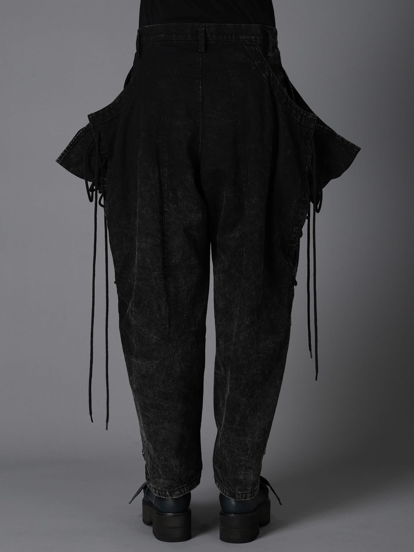 CHEMICAL BLEACHED DENIM LACE UP PANTS