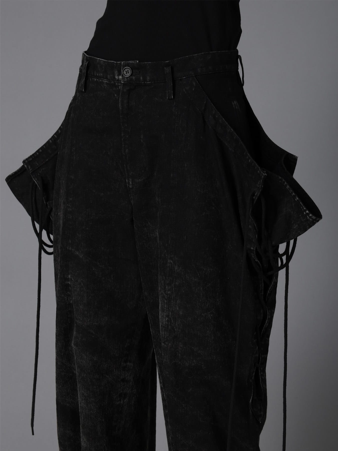 CHEMICAL BLEACHED DENIM LACE UP PANTS