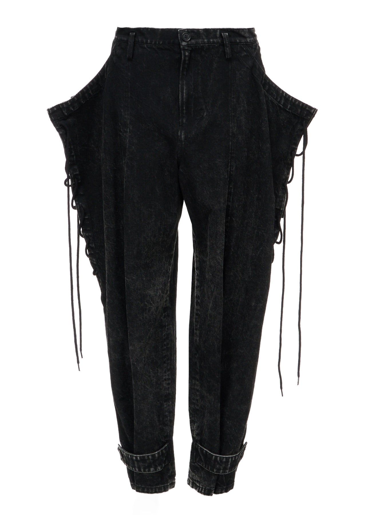 CHEMICAL BLEACHED DENIM LACE UP PANTS