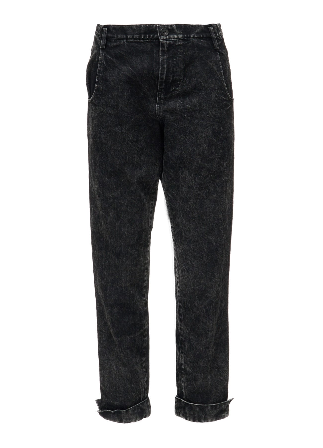 CHEMICAL BLEACHED DENIM CUFFED PANTS