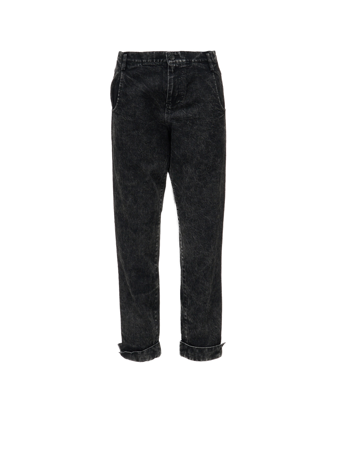 CHEMICAL BLEACHED DENIM CUFFED PANTS