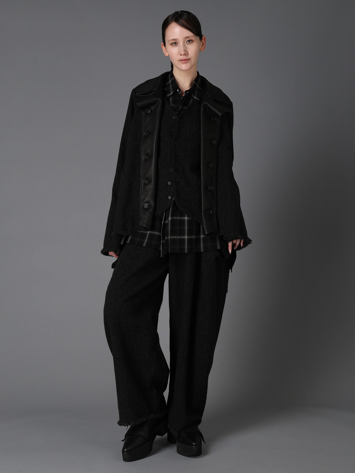 TOP DYED TWEED DRAPED POCKET PANTS(S Black): LIMI feu｜THE SHOP