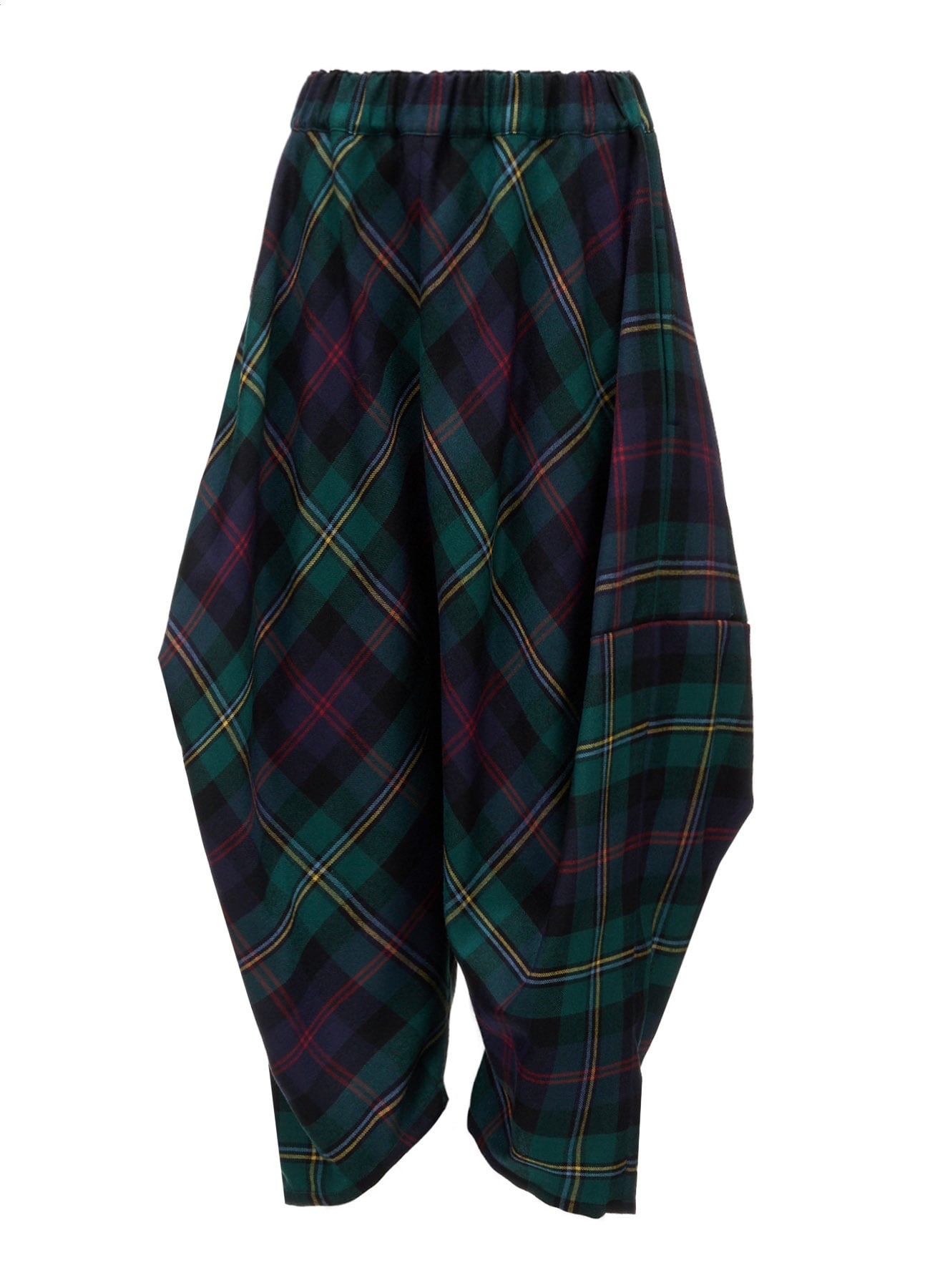 GREEN TARTAN WIDE TUCK PANTS