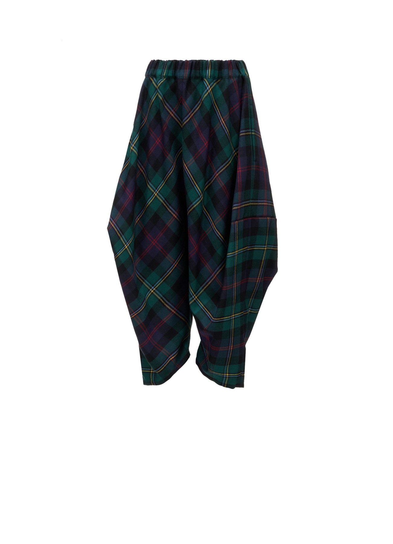 GREEN TARTAN WIDE TUCK PANTS